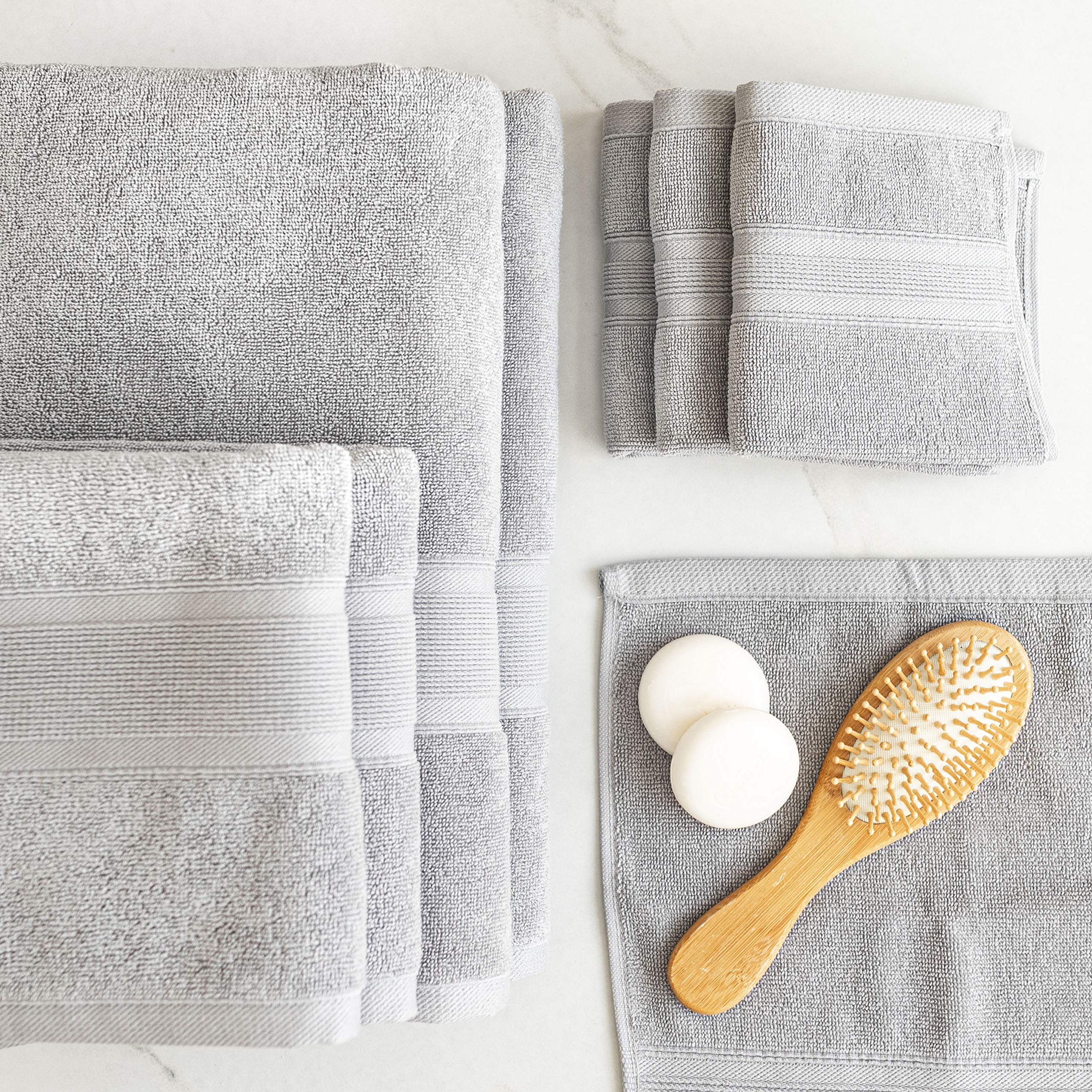 Premium 8-Piece Bathroom Towel Set - 100% Turkish Cotton, Ultra Soft & Absorbent - Includes 2 Bath Towels, 2 Hand Towels, 4 Washcloths (Light Grey) - Perfect for Spa, Guest Bathroom & Luxury Home Decor