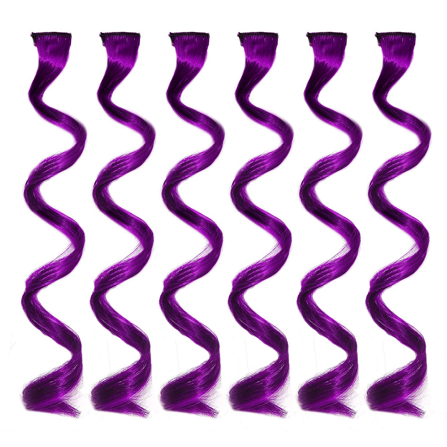 Rapidsflow® 6-Piece Curly Colored Hair Extensions for Women & Girls - Real Human Hair Highlights for Everyday & Party Styling (Style 4115)