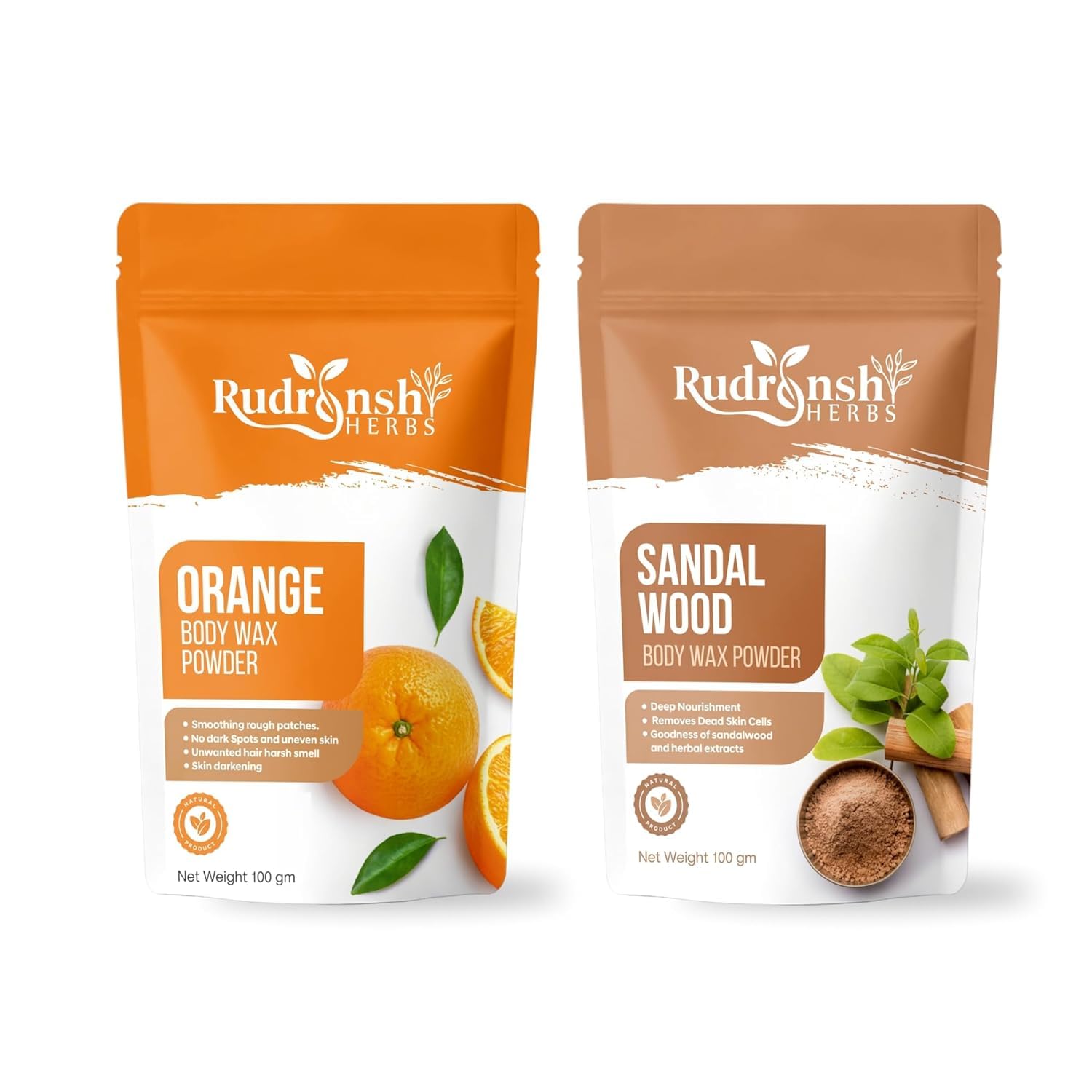 Natural Orange & Sandalwood Body Wax Powder Combo - 200g (100g x 2) | Herbal Hair Removal Powder for Women | All Skin Types | Smooth Legs & Bikini Line | At-Home Spa Treatment