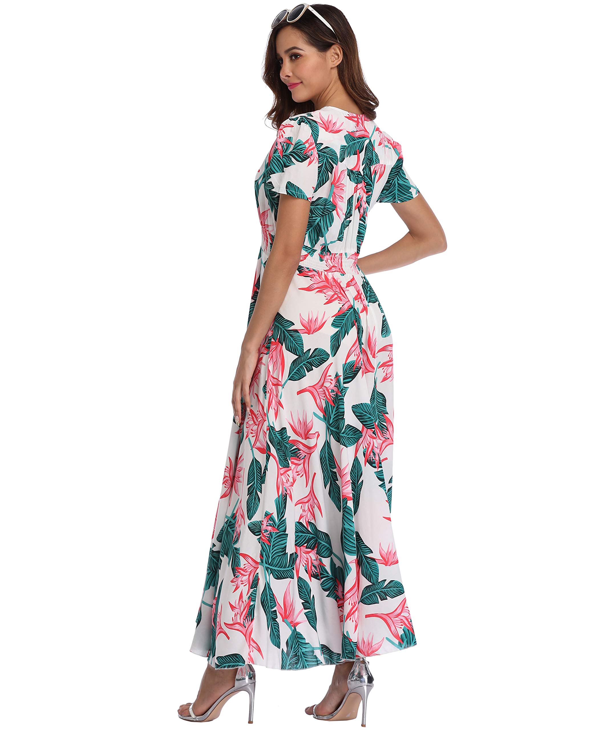 Ferrendo Women's Floral Maxi Dress - Button Up Bohemian Beach Dress with Side Slit & Flowy Design for Summer Parties, Vacations & Outdoor Events