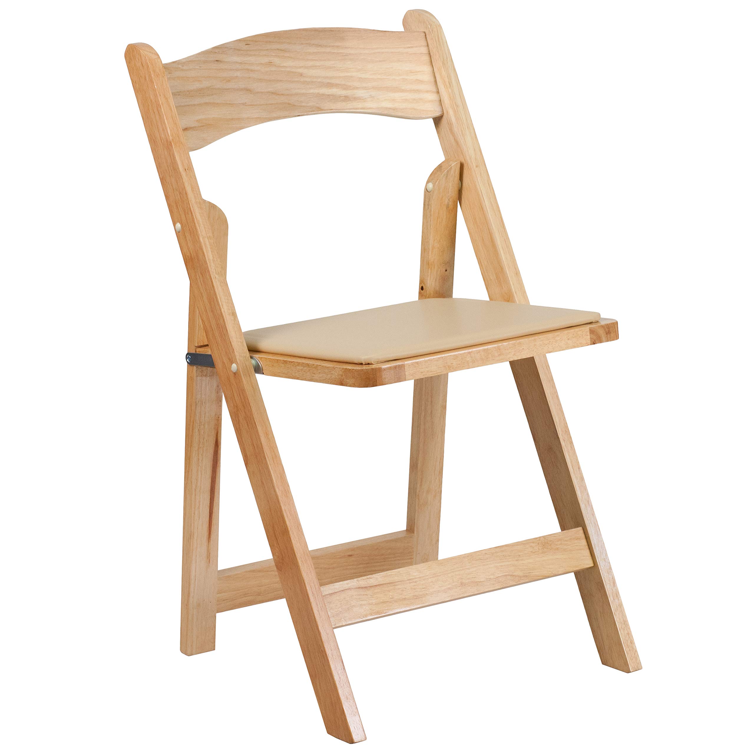 4 Pack Natural Wood Folding Chairs with Vinyl Padded Seat - Sturdy & Comfortable Portable Chairs for Outdoor Events, Weddings, Picnics & Home Use