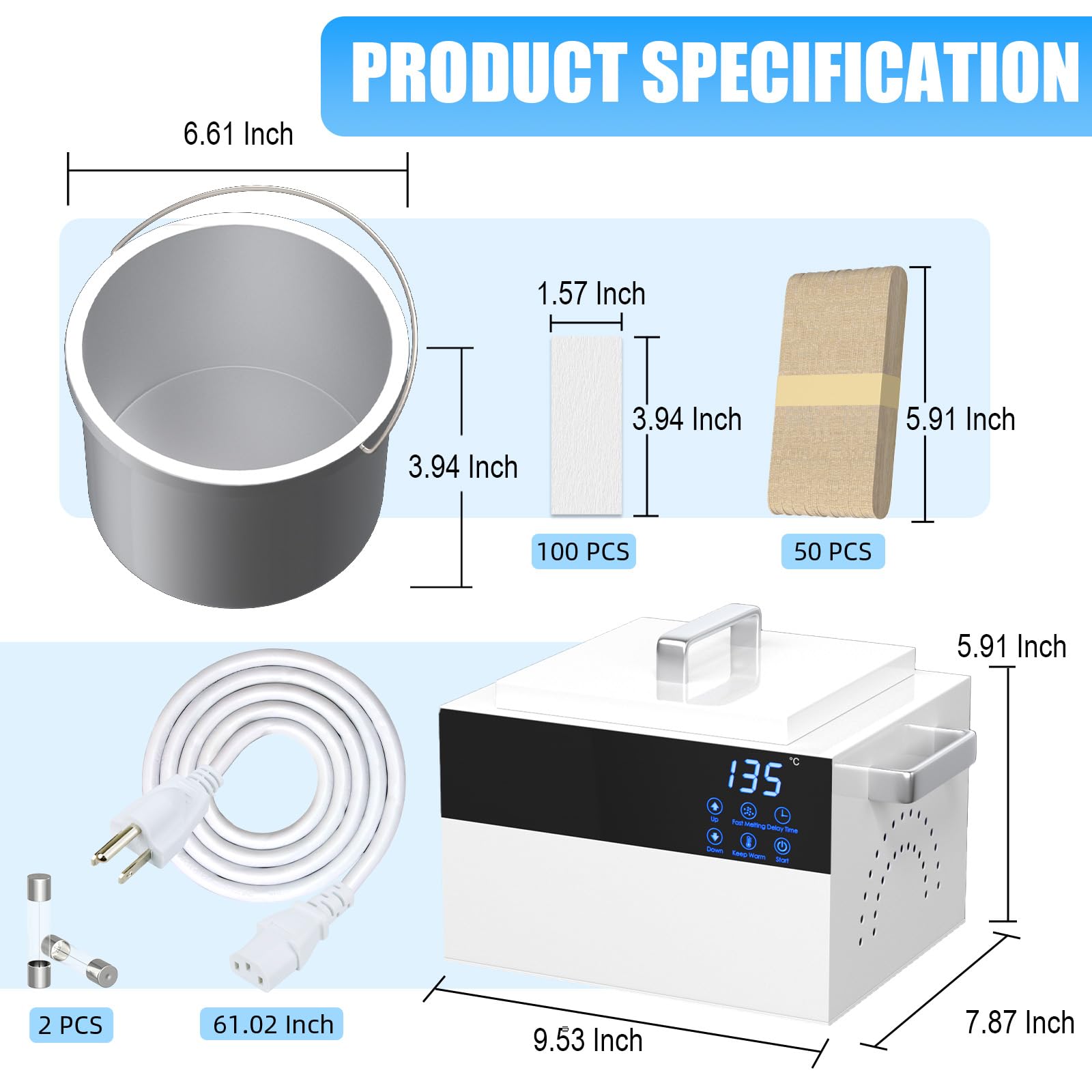 Professional Wax Warmer for Hair Removal - 5.5Lbs Adjustable Temperature Wax Pot with Touch Control Display, Salon & Home Use Waxing Machine for Legs, Face, Bikini & Body (White) - Perfect for Beauty Salons, Spas & DIY Hair Removal at Home