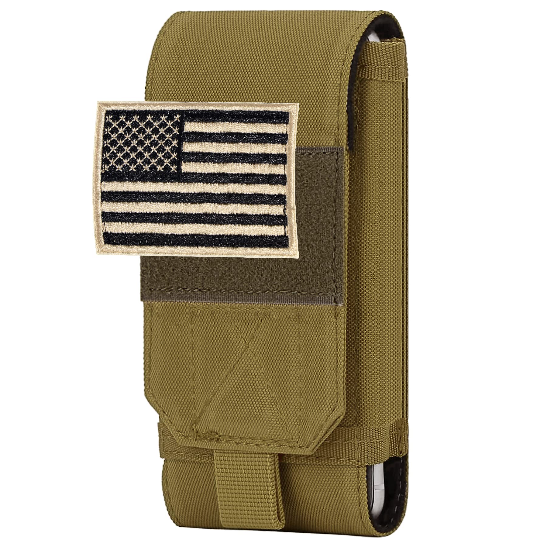 IronSeals Tactical Molle Phone Case - Heavy Duty Belt Holster Pouch with Flag Patch for iPhone 16 Pro Max/16 Plus/16 Pro/16/15 Pro Max/14 Pro Max/13 Pro Max/12 Pro Max & Galaxy S24 Ultra - Perfect for Outdoor Adventures, Military Use & Tactical Gear Enthusiasts