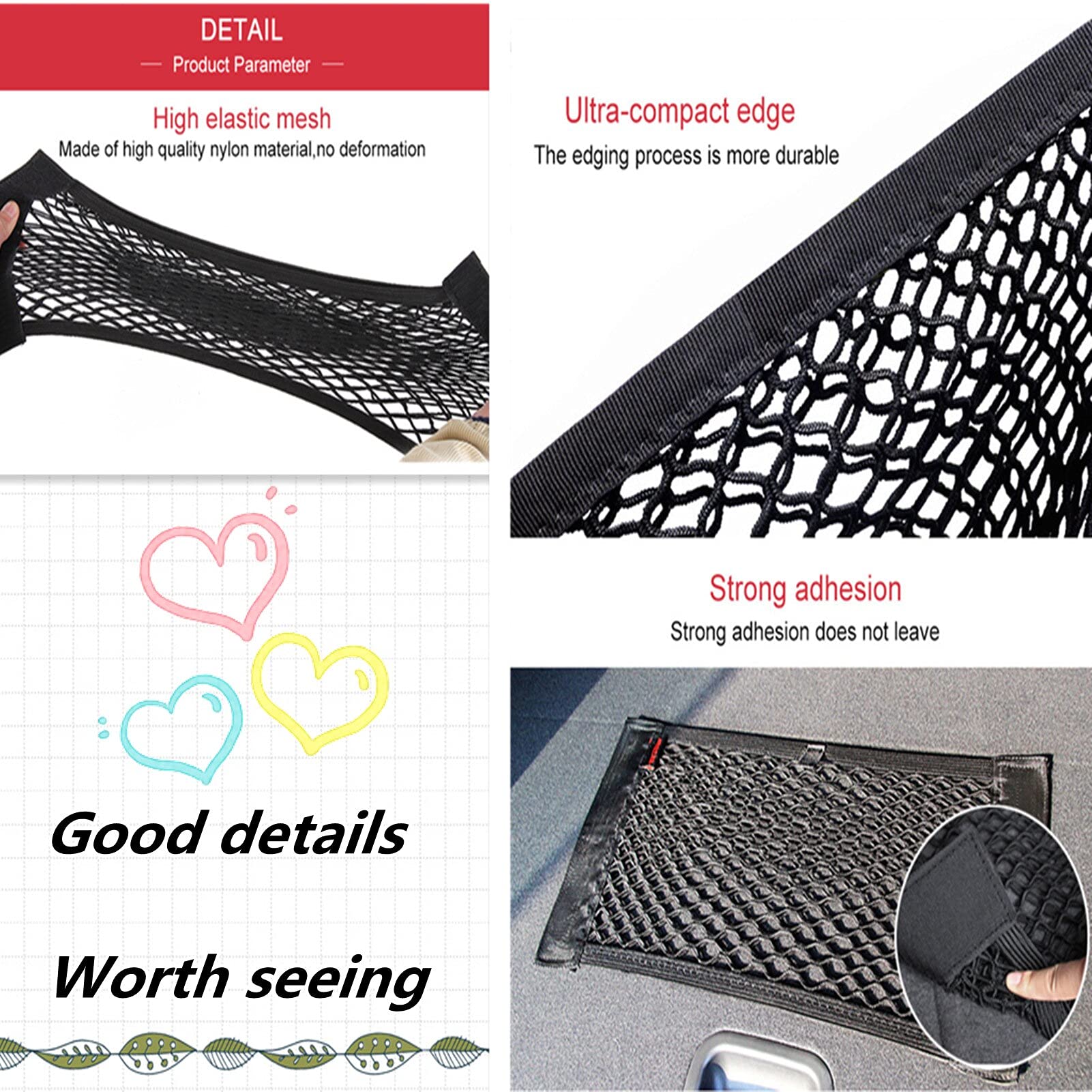 Universal Car Storage Organizer - Rear Seat Mesh Pocket Bag with Elastic String & Magic Sticker for Auto Trunk Organization | Perfect for Road Trips, Grocery Shopping & Family Travel Accessories