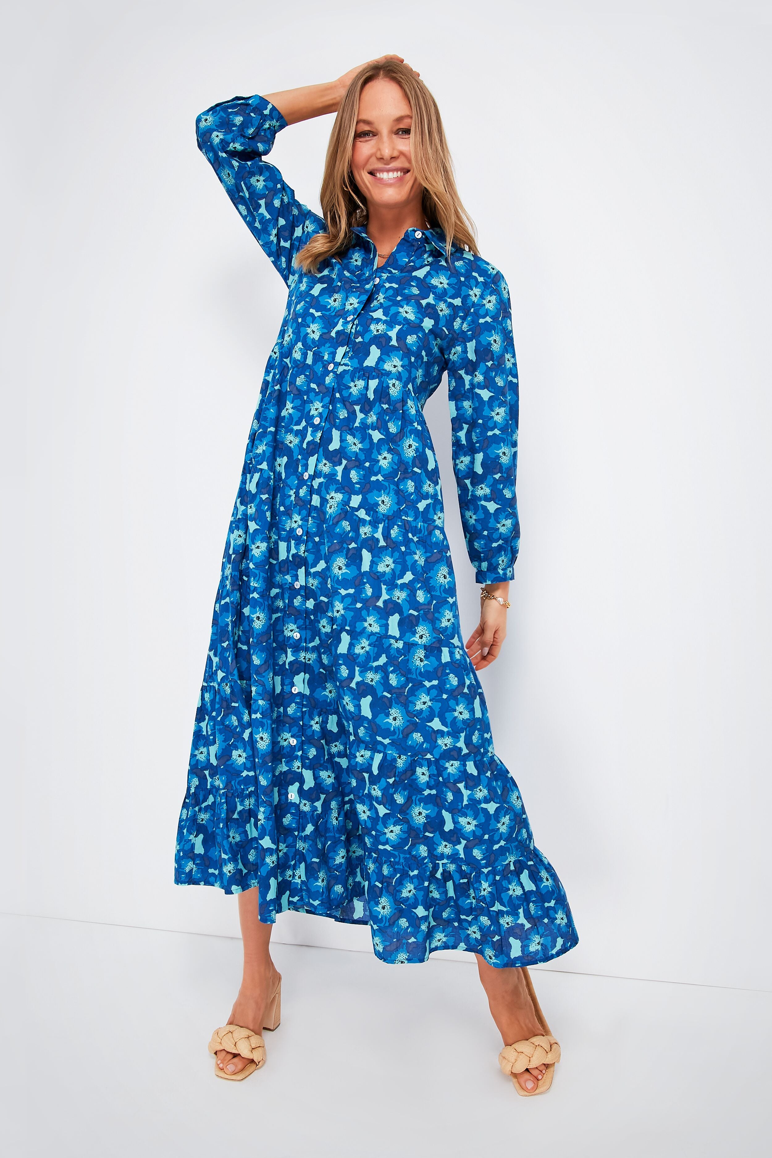Blue Jacinta Jinette Dress for Women - Elegant Flowy Midi Dress for Parties, Weddings & Special Occasions