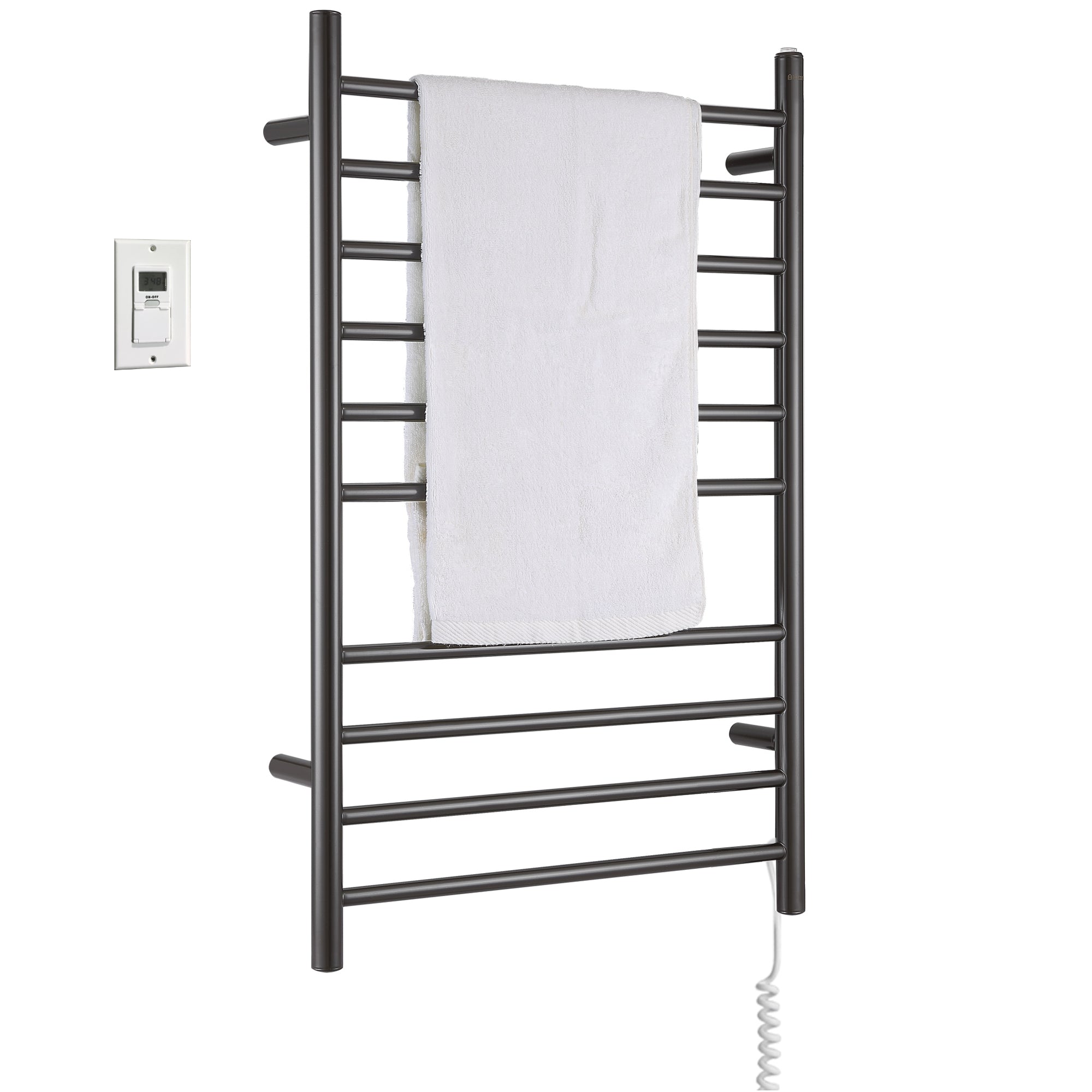 Ancona Novara Dual 10 Bar Hardwire & Plug-in Wall Mounted Towel Warmer with Timer - Oil Rubbed Bronze Finish | Perfect for Bathrooms, Spas & Luxury Home Heating