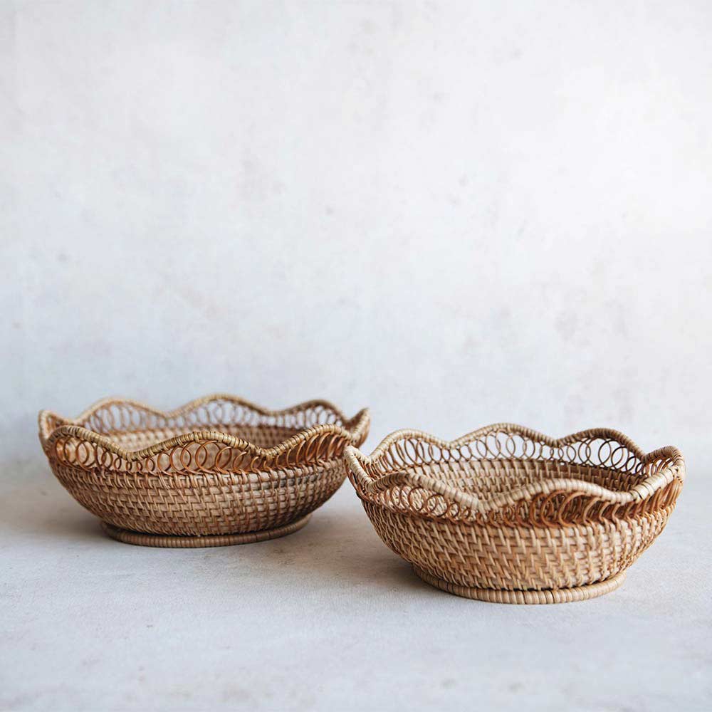 Rhode Rattan Scalloped Basket - Natural Woven Storage Organizer for Home Decor, Bathroom & Bedroom Organization