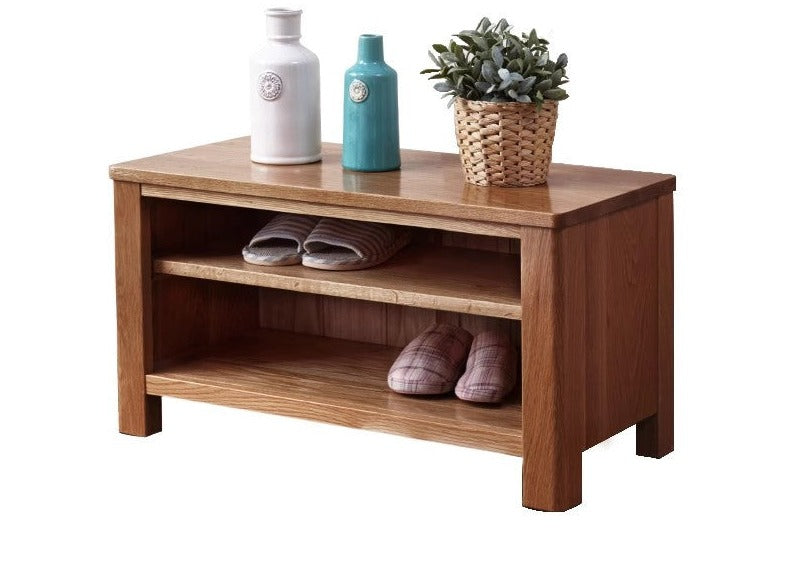 Solid Oak Wood Shoe Storage Bench with Cushion - Entryway Organizer for Shoes, Boots & Accessories - Perfect for Hallway, Mudroom & Closet Organization