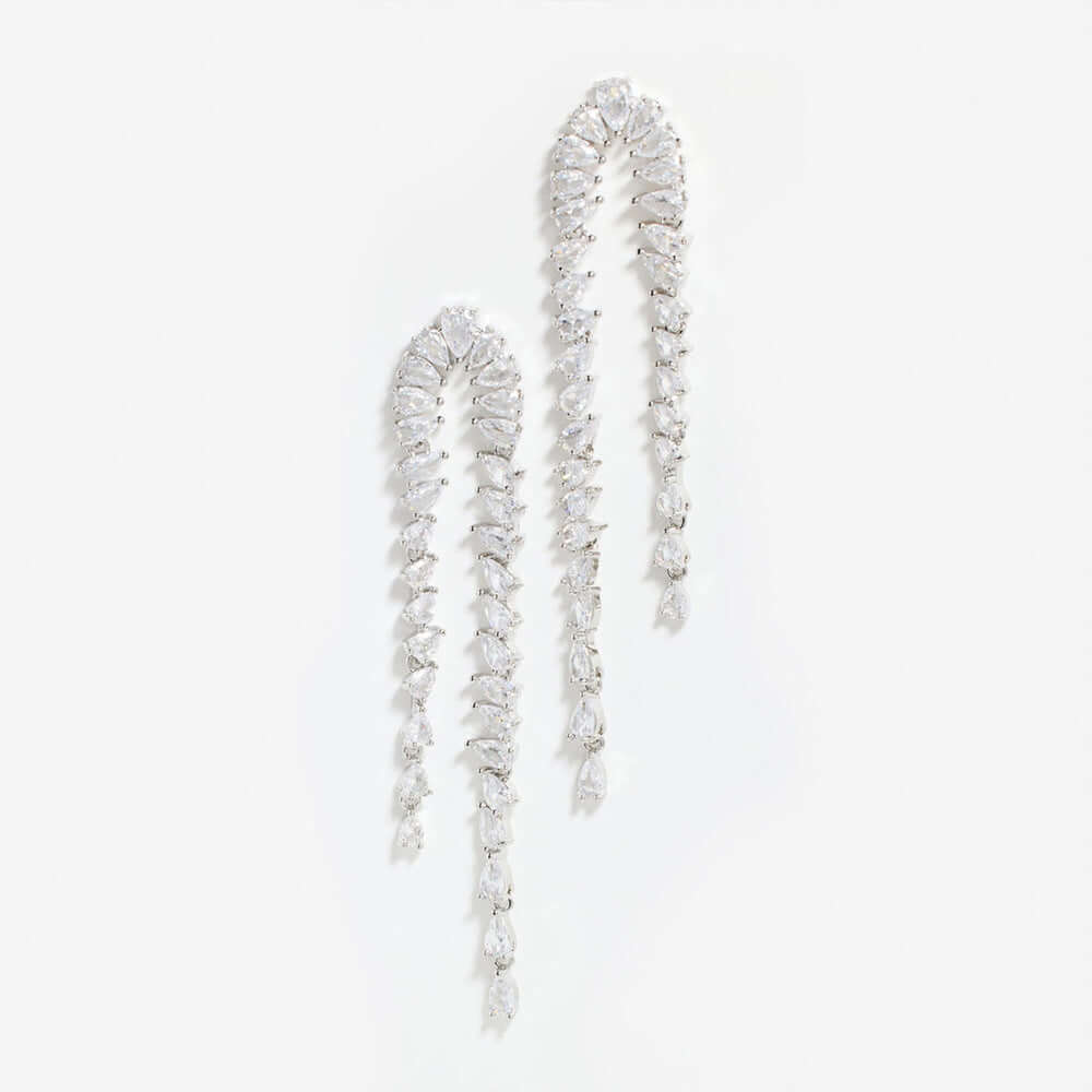 Luxury Teardrop Zircon Waterfall Fringe Earrings for Women - Elegant Crystal Dangle Earrings for Party, Wedding & Evening Events | R5347