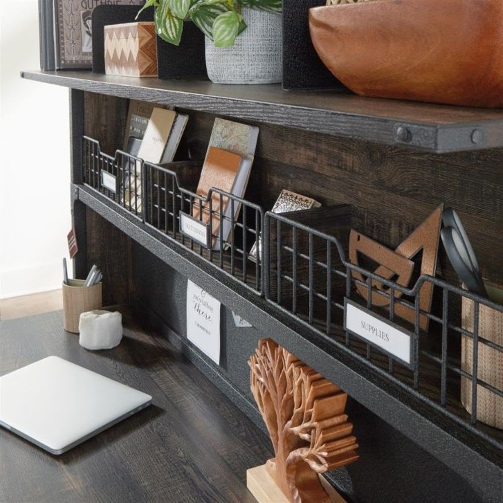 UrbanPro Engineered Wood Computer Hutch in Carbon Oak Finish - Home Office Desk Organizer with Storage Shelves for Study, Workstation & Small Space Organization