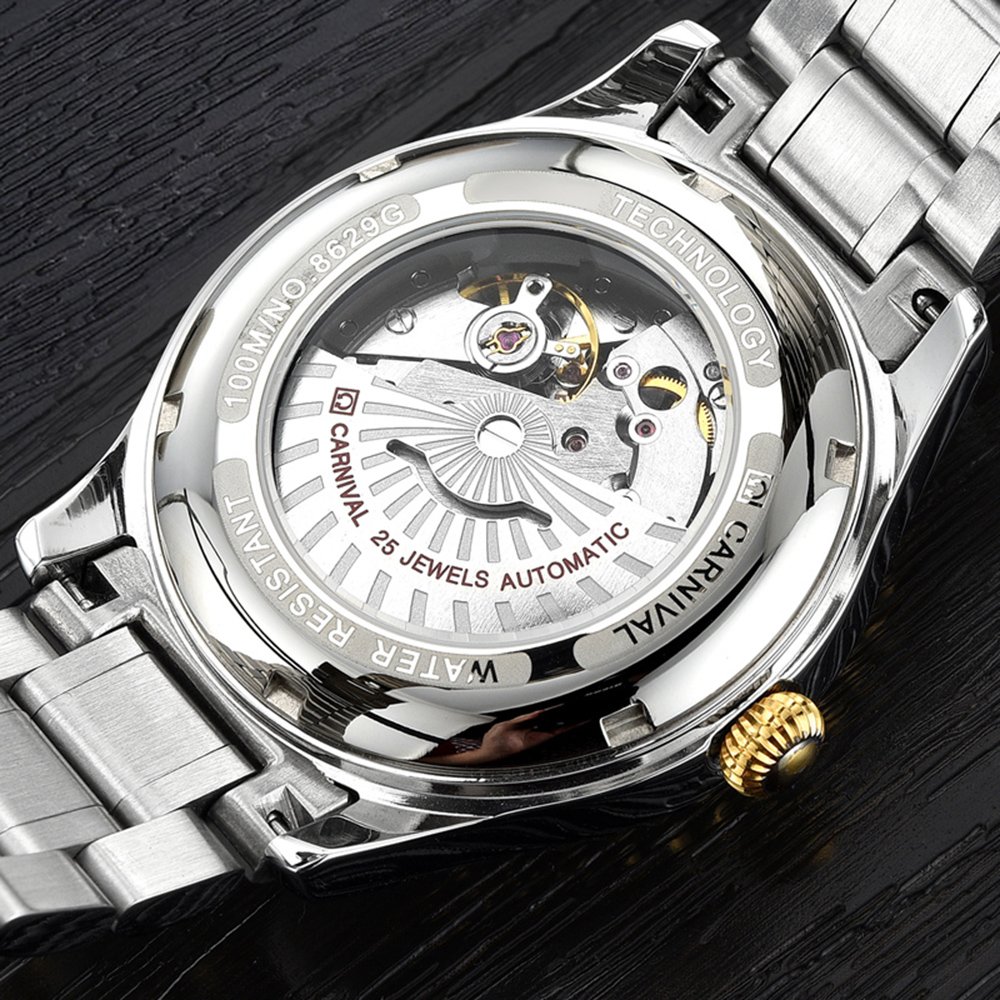 Luxury Automatic Men's Watch - Gold Stainless Steel Case with Sapphire Crystal Glass, Waterproof Black Dial Watch for Business & Formal Occasions