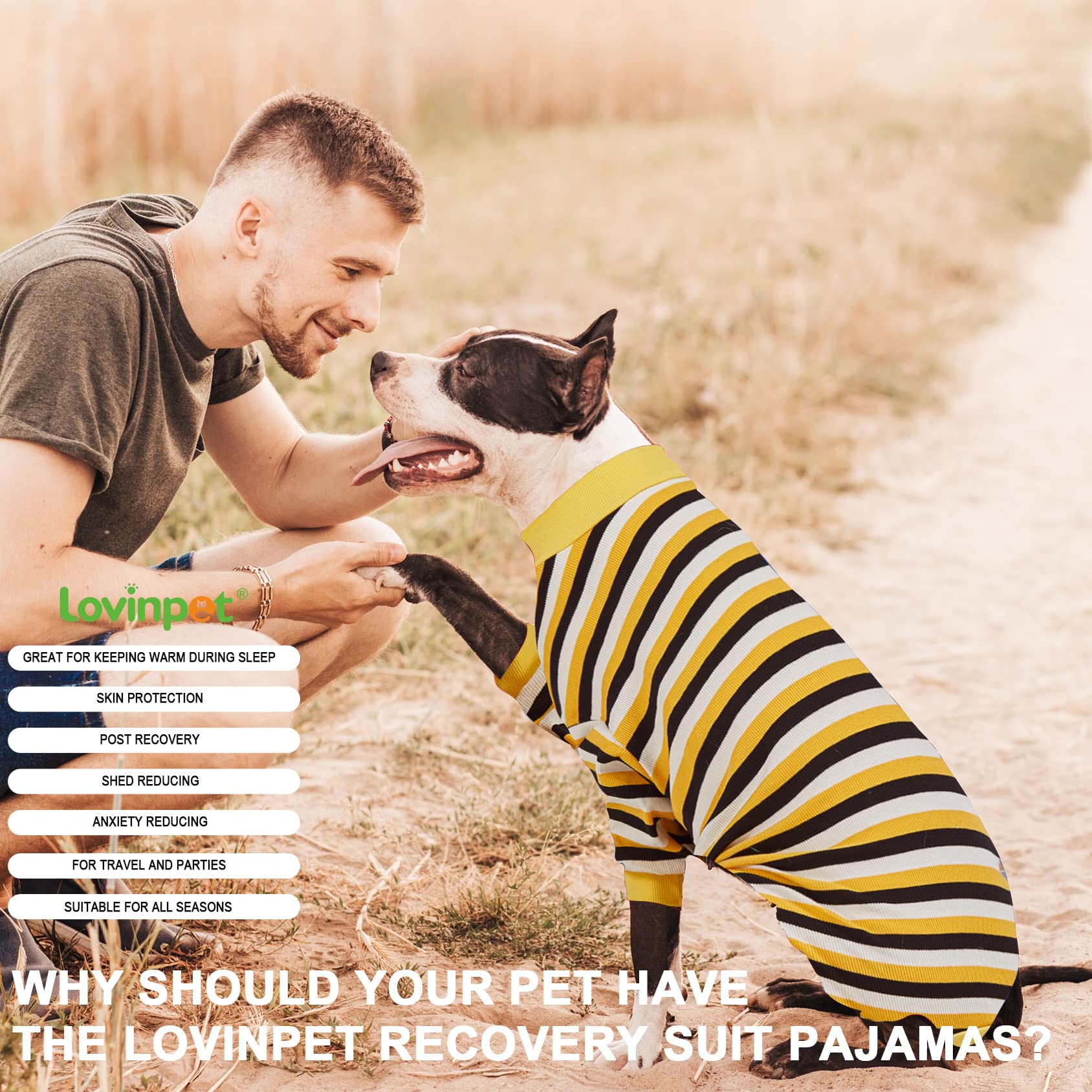 LovinPet Big Dog Pajamas - Soft Cotton Black & Yellow Striped Dog Shirt | Full Coverage Onesie for Large Breed Dogs | Cozy Pet PJs for Medium to Large Dogs | Perfect for Winter Nights & Indoor Lounging