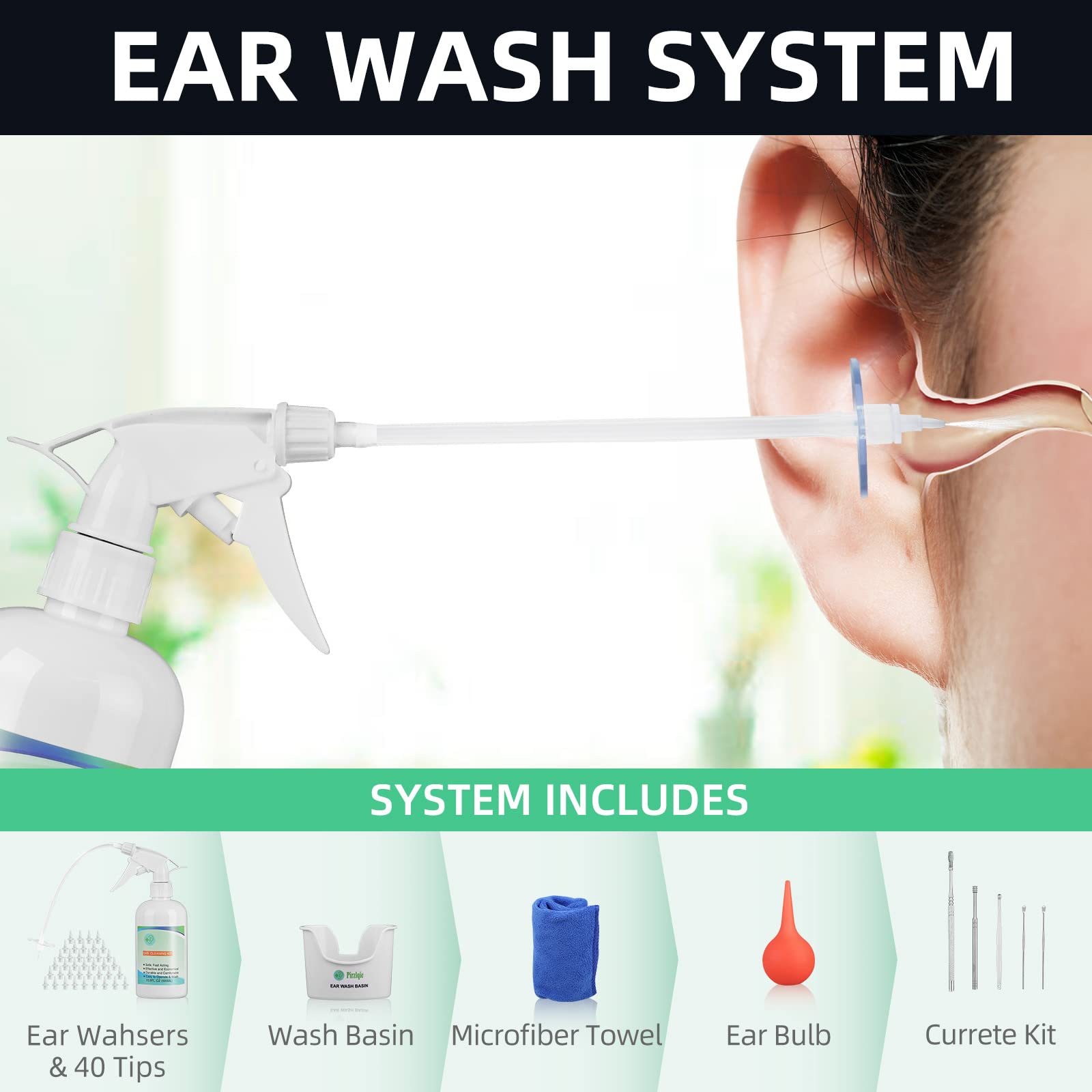 **Safe Ear Wax Removal Kit for Adults & Kids - Gentle Ear Cleaning Tool with Basin, Syringe, Curette, Towel & 40 Disposable Tips - Easy-to-Use Ear Irrigation & Flush Device for Home Use**