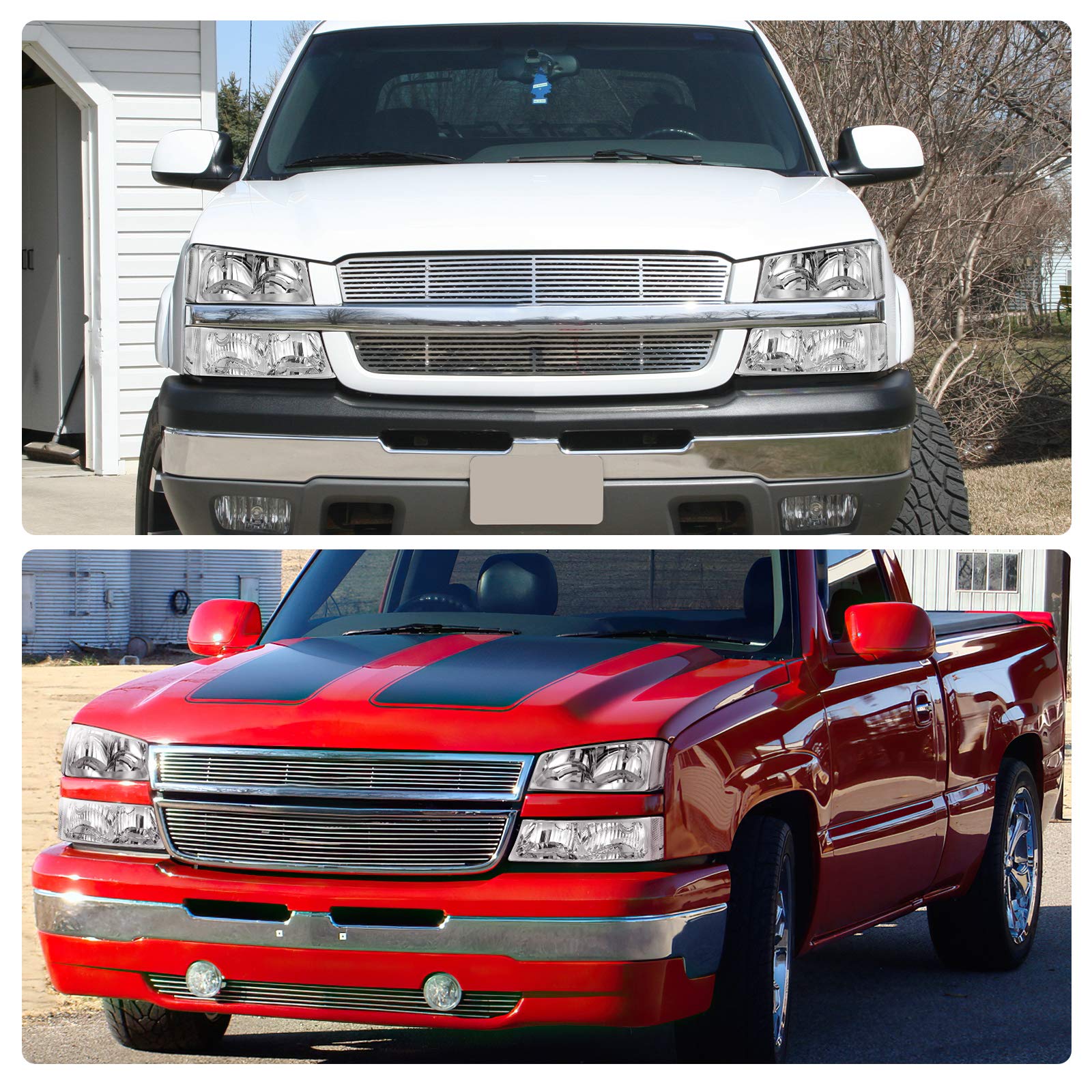 DWVO Headlights and Tail Lights Assembly Compatible with 2003-2006 Chevy Silverado 1500/2500HD, 2003-2004 Silverado 2500, 2004-2006 Silverado 3500, 2007 Silverado Classic - Chrome Housing Headlight & Taillight Combo Kit for Enhanced Visibility and Style