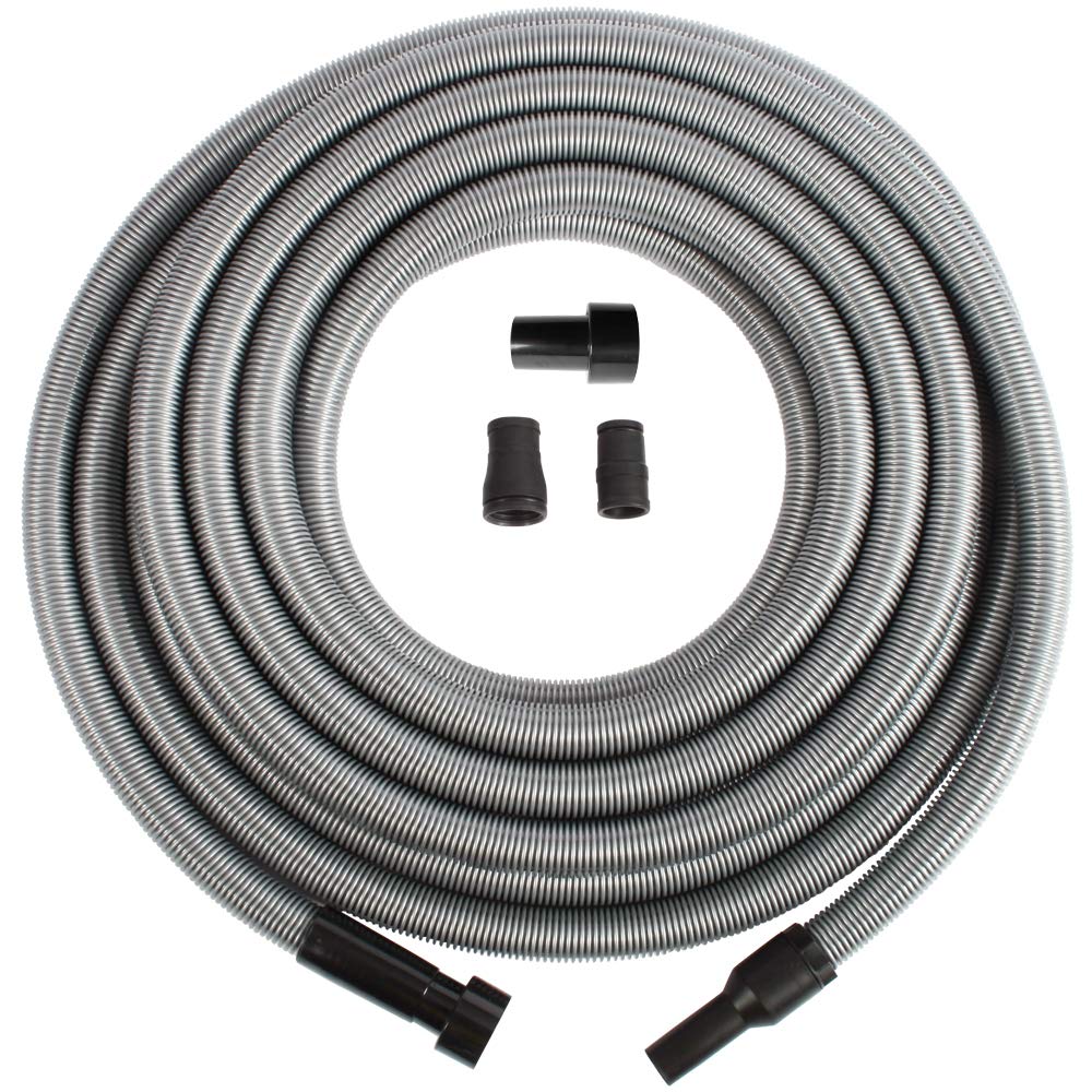 Premium Shop Vacuum Power Tool Adapter Set by Cen-Tec Systems - 50 Ft. Hose, Silver - Ideal for Woodworking, Construction & DIY Home Cleaning Projects
