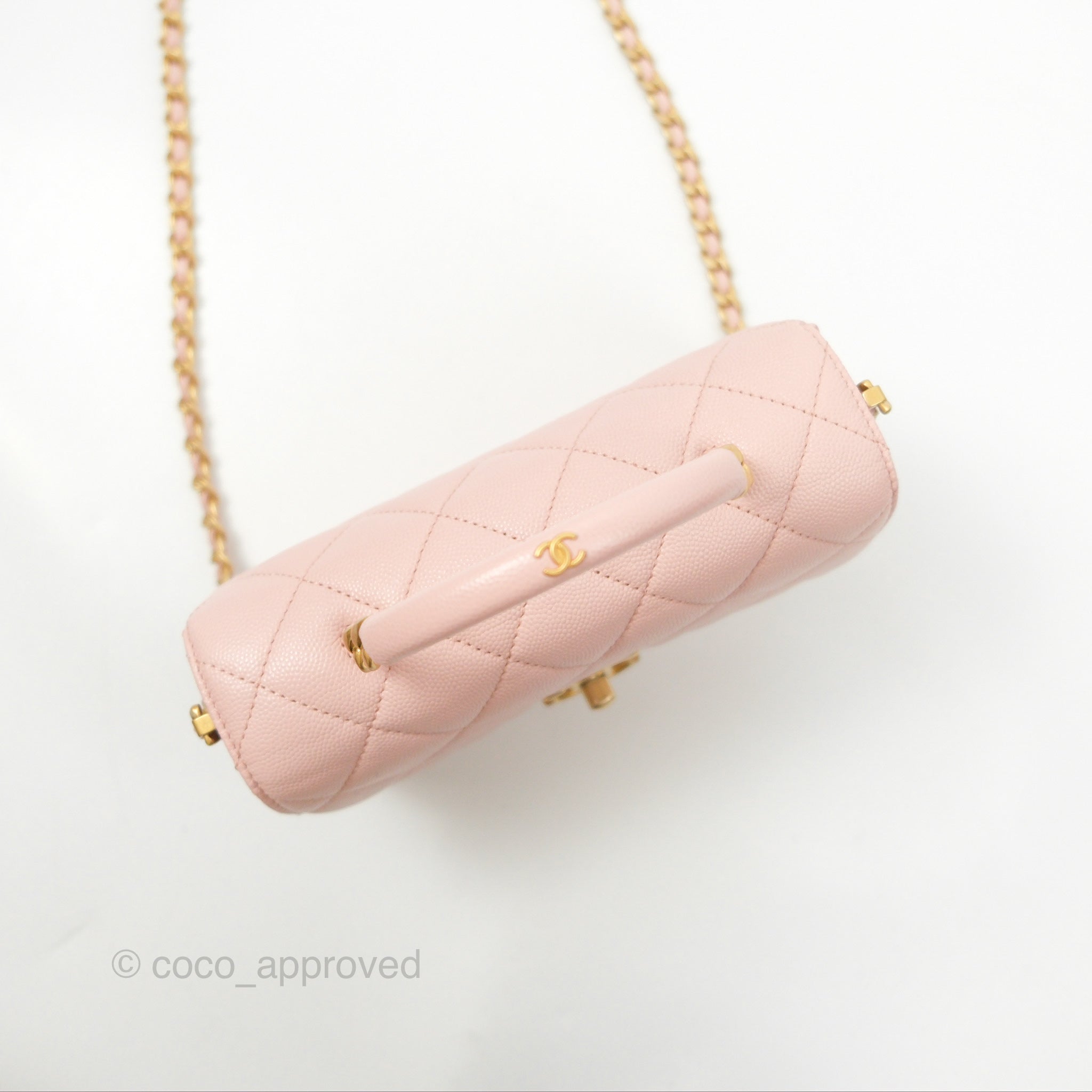 Chanel Carry Me Top Handle Flap Bag Pink Caviar Leather with Aged Gold Hardware - Perfect for Date Night & Special Occasions