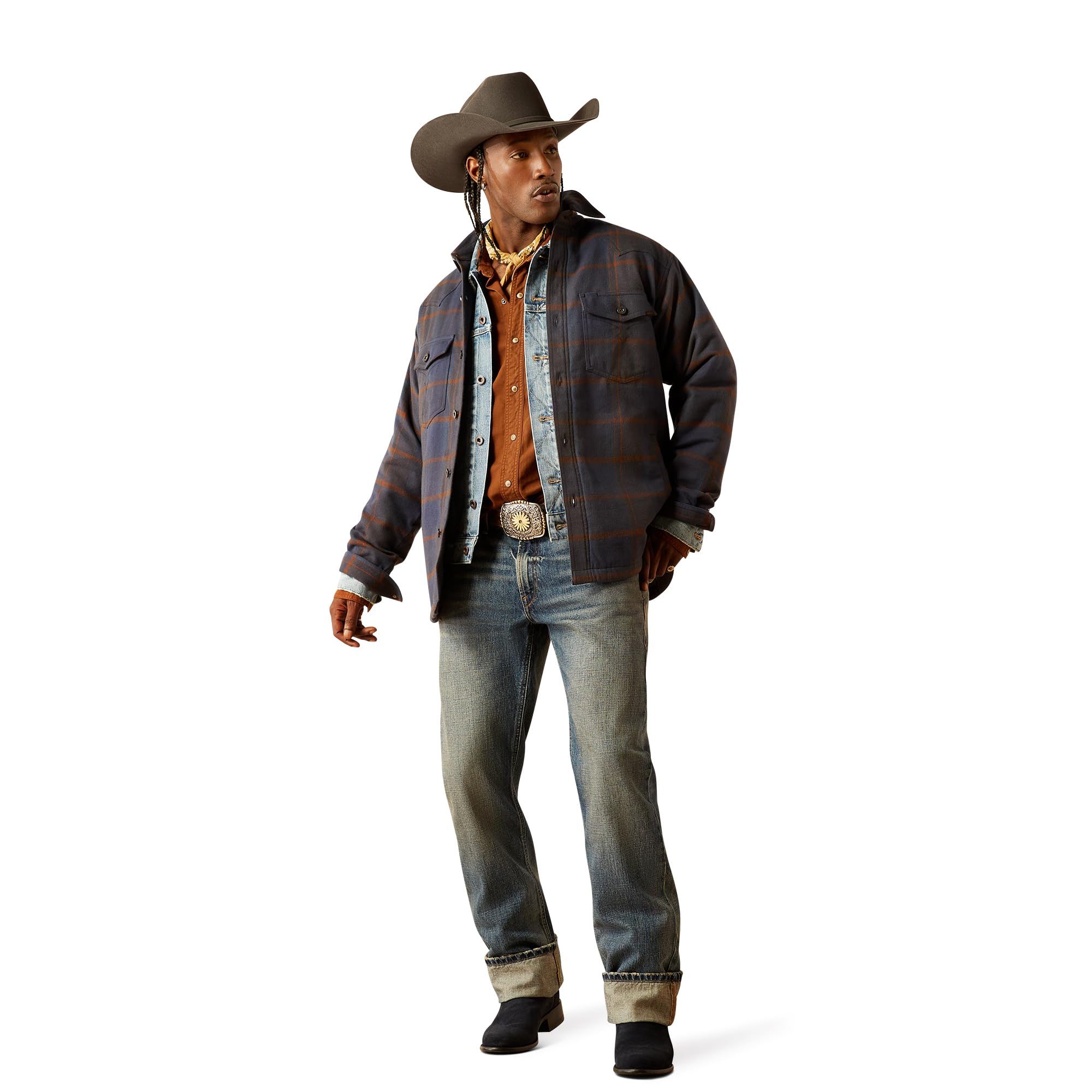 Ariat Men's Yellowstone Midnight Fair Quilted Shirt Jacket - Western Style Flannel Shirt with Quilted Lining for Outdoor Work, Hunting & Casual Wear