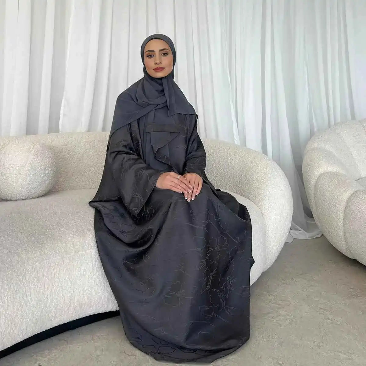 Elegant 3D Jacquard Satin Abaya Dress #25005 - Modest Islamic Clothing for Women, Special Occasions & Daily Wear