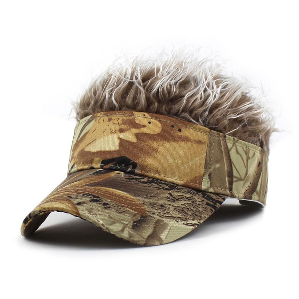 YEKEYI Spiked Funny Golf Visor Hat - Adjustable Novelty Wig Baseball Cap with Hair for Women & Men - Perfect for Costume Parties, Halloween, Cosplay and Outdoor Sports