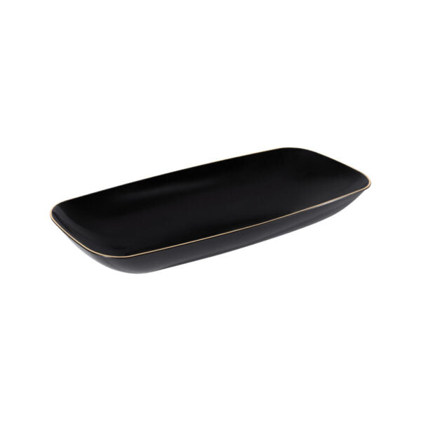 Black and Gold Organic Rectangular Plastic Salad Bowl - 1 Count | Eco-Friendly BPA-Free Serving Dish for Healthy Meals, Picnics & Party Snacks
