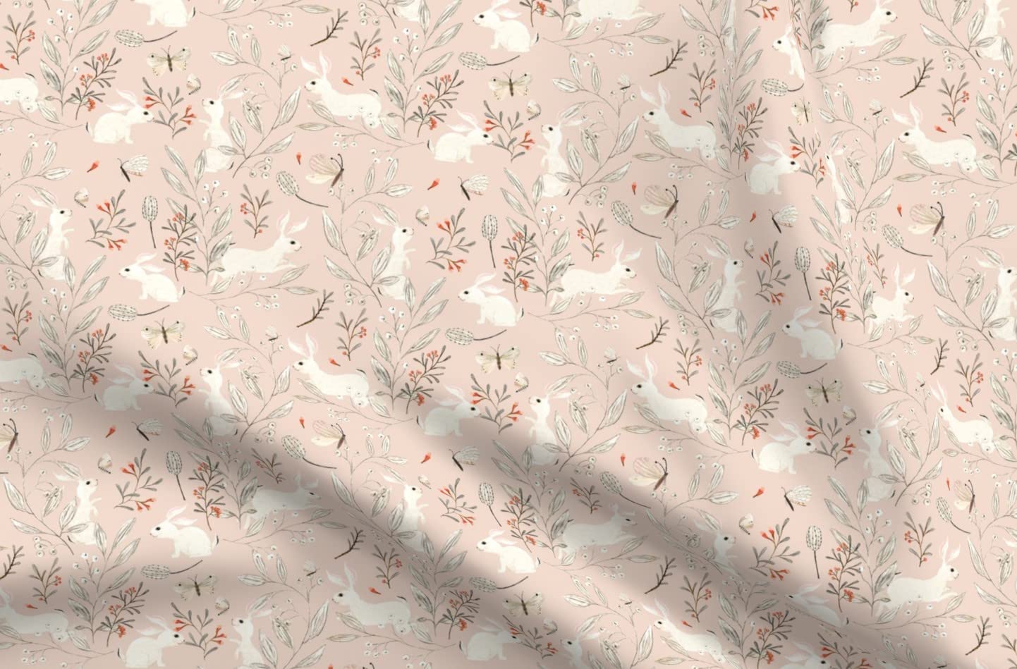 Premium Spoonflower Fabric - Pink Bunny Rabbit Woodland Animals Forest Print on Soft Minky Fabric by The Yard - Perfect for Sewing Baby Blankets, Quilt Backing & Plush Toys | Easter Spring Nursery Decor & DIY Craft Projects