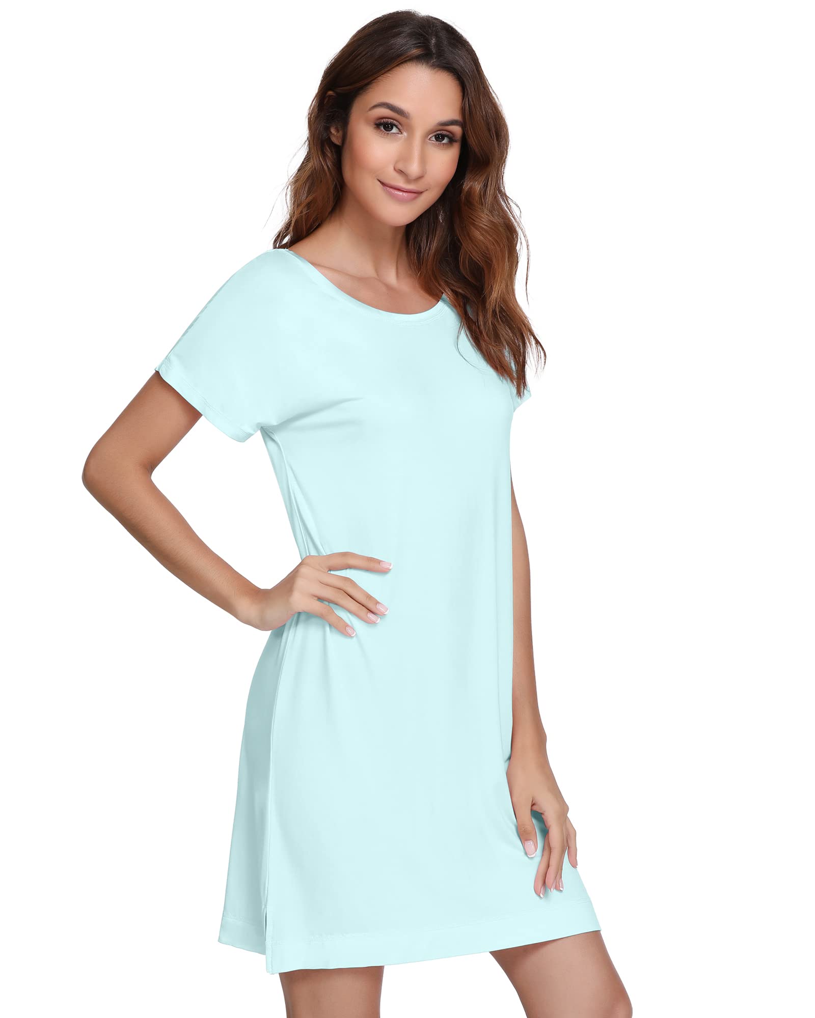 NACHILA Women's Soft Bamboo Nightgown - Lightweight Short Sleeve Sleep Shirt & Lounge Dress - Plus Size S-4X - Perfect for Sleeping, Relaxing at Home, and Summer Comfort