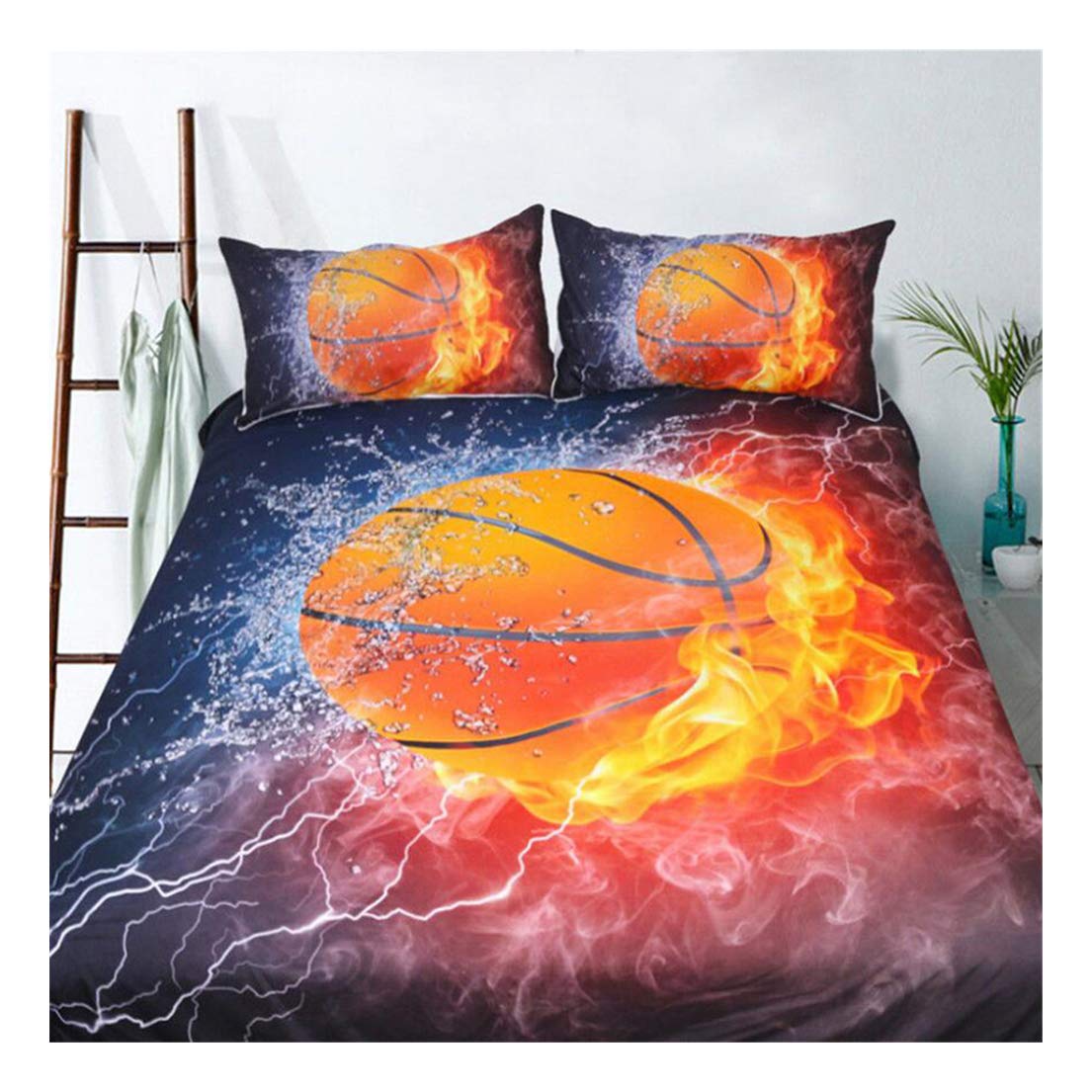 3D Sports Basketball Bedding Set for Teen Boys - King Size Duvet Cover with 2 Pillowcases (3PCS) - Cool Basketball Theme Bedroom Decor for Kids & Teens - Perfect for Dorm Rooms, Sleepovers & Sports Fans