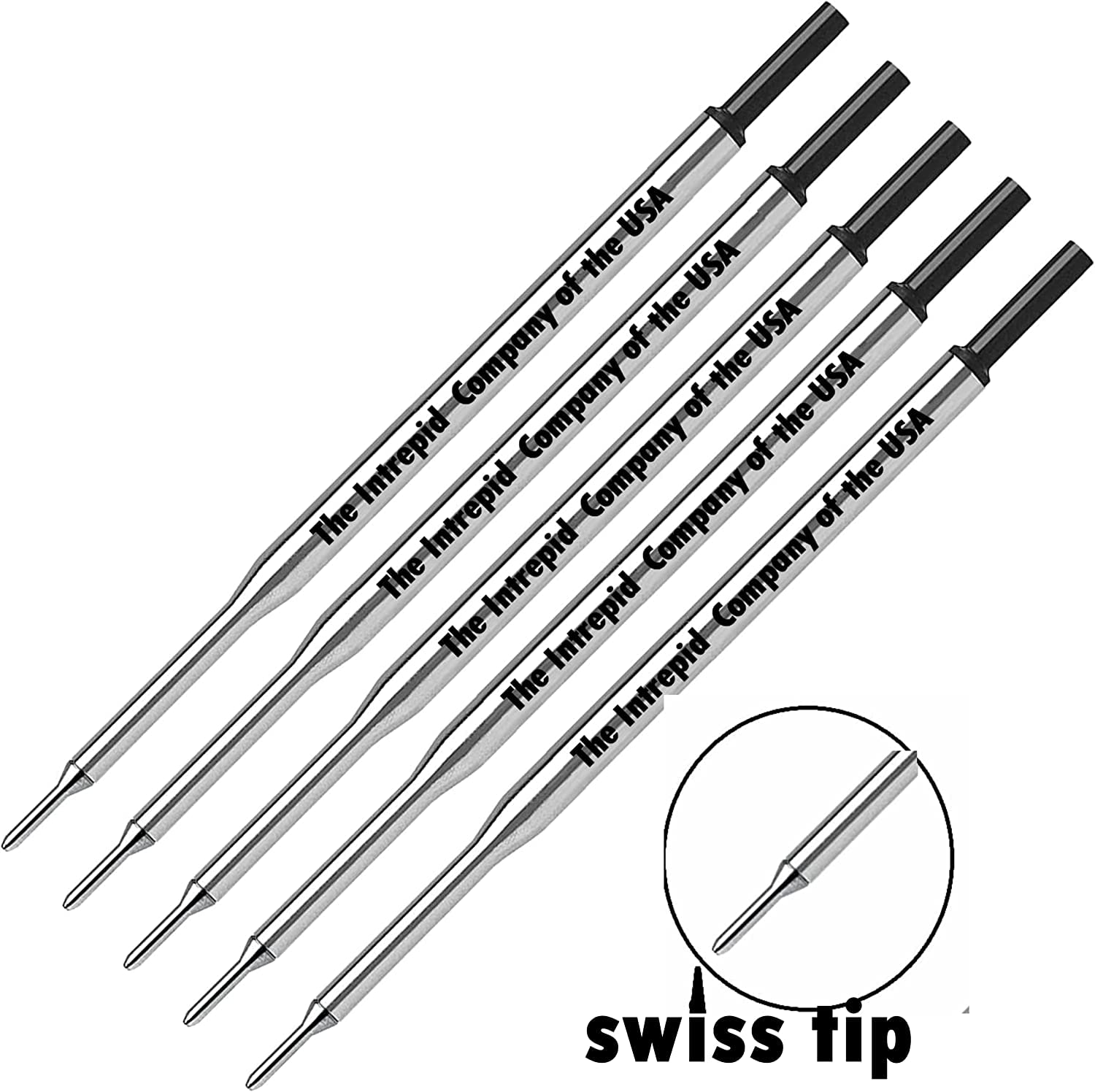5-Pack Genuine Intrepid Flawless Flow Medium Point Refills for Papermate Lubriglide, Aspire, PhD Pens - Bulk Packed (Black) - Perfect for Office, School & Everyday Writing Needs