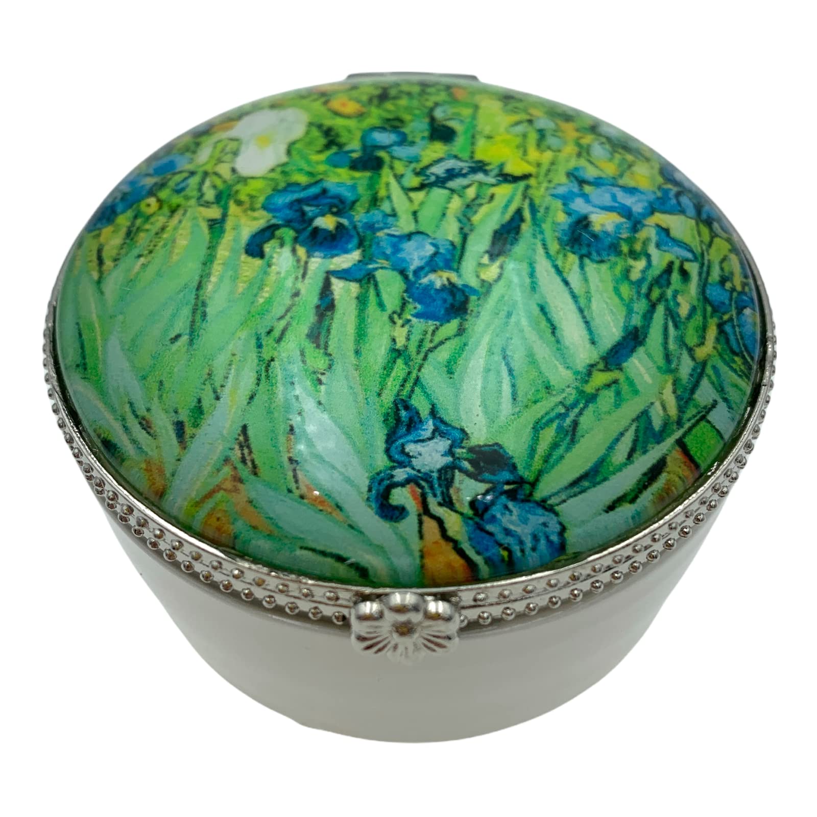 Van Gogh Iris Trinket Box - Handcrafted Ceramic & Glass Jewelry Storage (2.5 Inch Diameter) - Perfect for Rings, Earrings & Small Keepsakes - Elegant Home Decor & Gift Idea