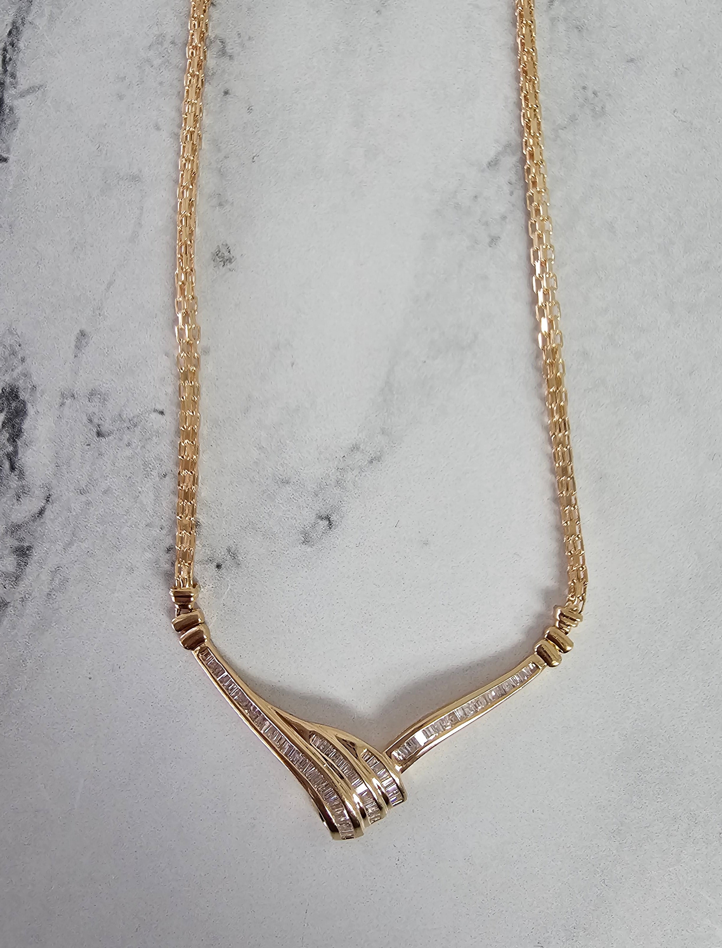 V-Shaped Baguette Diamond Wheat Necklace - Elegant Pendant for Women, Perfect for Weddings, Anniversaries & Special Occasions