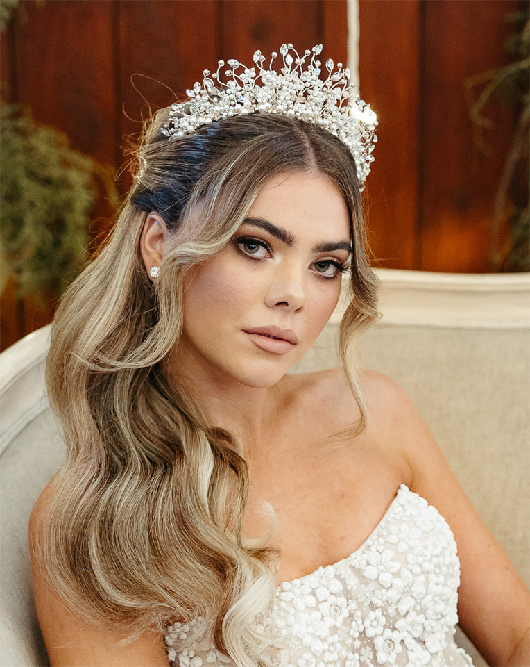 Elegant Bridal Headpiece - Magnificent Statement Bridal Crown Inspired by Bridgerton's Queen Charlotte | Serafina by Kezani | Perfect for Weddings, Bridal Showers & Vintage-Themed Events