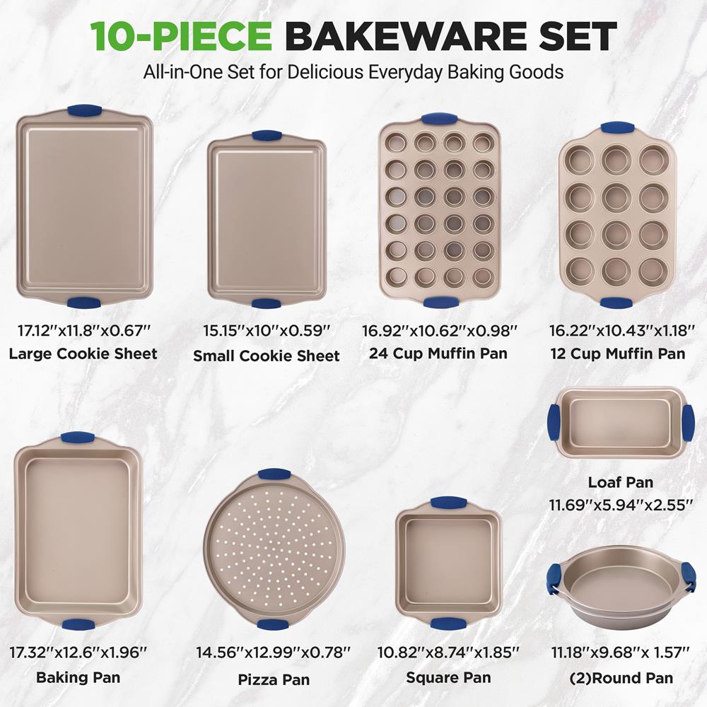 Non-Stick Baking Pans Set for Oven - 3 Piece Cookie Sheet, Pizza Pan & Cake Pan - Perfect for Baking, Roasting & Cooking at Home