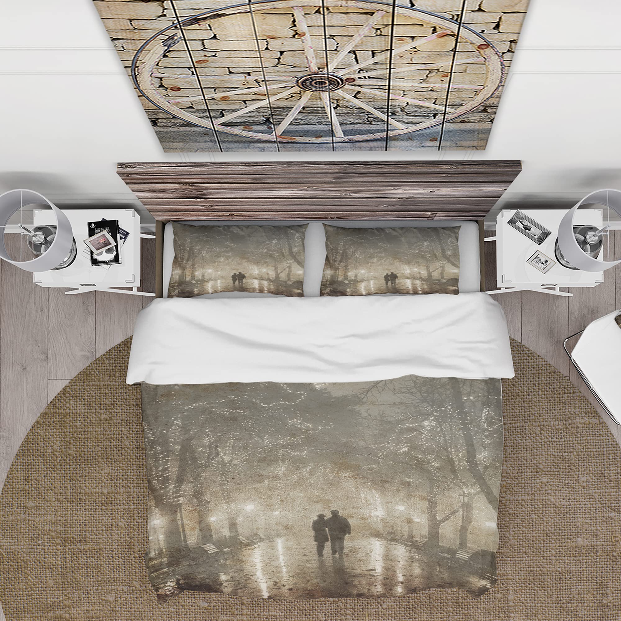 DesignQ Night Lights Country Duvet Cover Set - King Size 3-Piece Bedding for Couples | Cozy All-Season Landscape Bedroom Decor