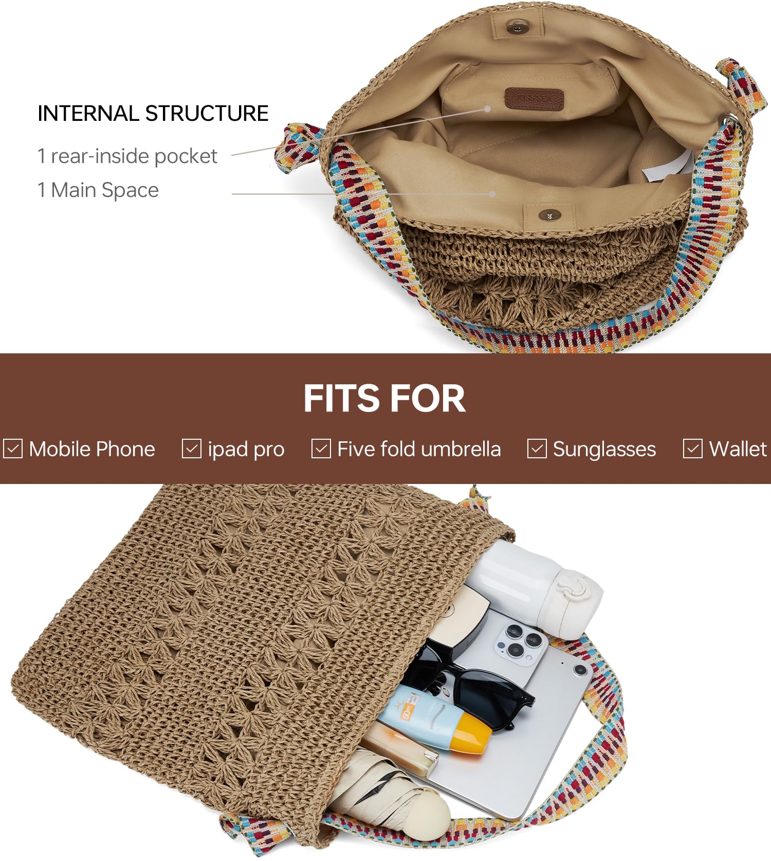 Women's Straw Beach Purse - Small Crossbody Shoulder Handbag, Raffia Woven Tote Bag for Summer Vacation | Perfect for Beach Outings, Pool Parties & Tropical Getaways
