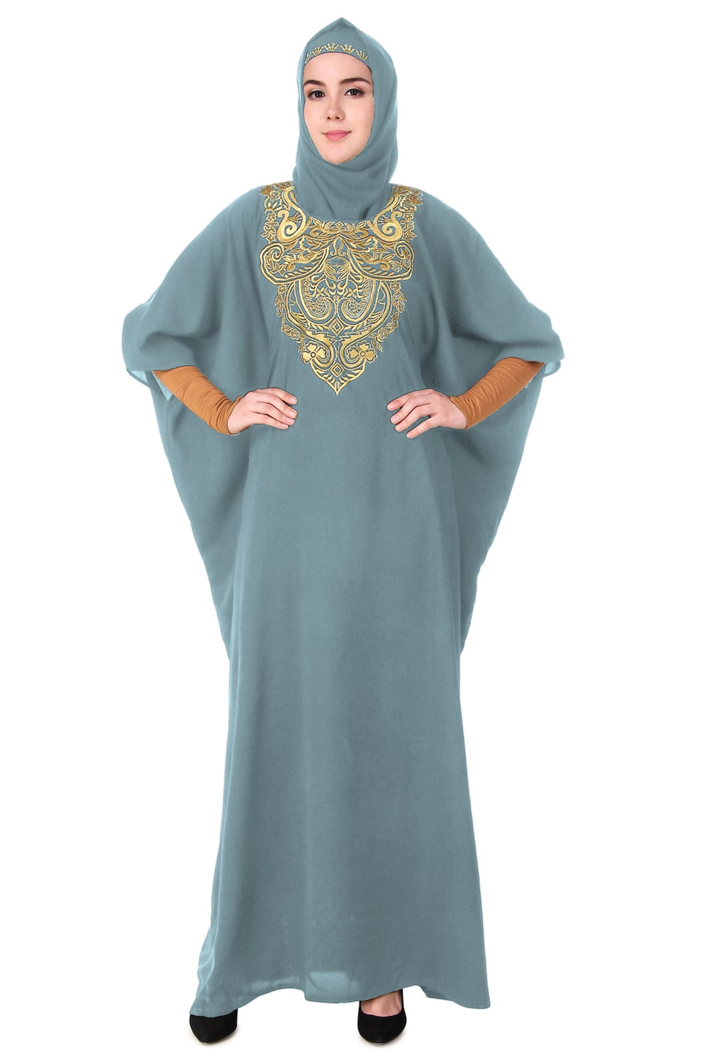 Exquisite Floral Hand Embroidered Kaftan Dress for Women - Boho Chic Beach Cover Up, Resort Wear & Summer Vacation Outfit