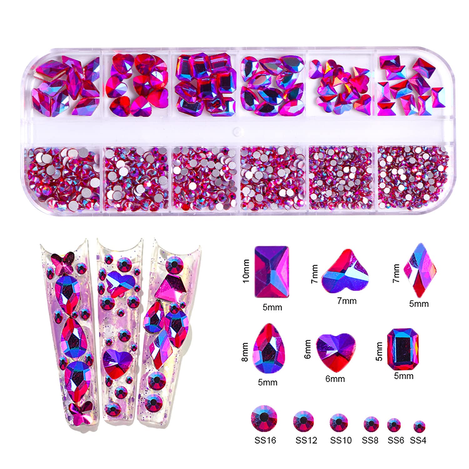 1620pcs Pink Rose AB Flat Back Rhinestones for Nails - Crystal Nail Gems, Glass Beads for Acrylic Nails & Nail Art - Perfect for DIY Manicure, Wedding Nails, Salon Decorations