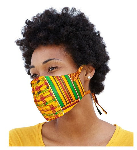 Kente African Print Adjustable Reusable Reversible Face Mask - Breathable Cotton Fabric for Daily Use, Travel & Cultural Events