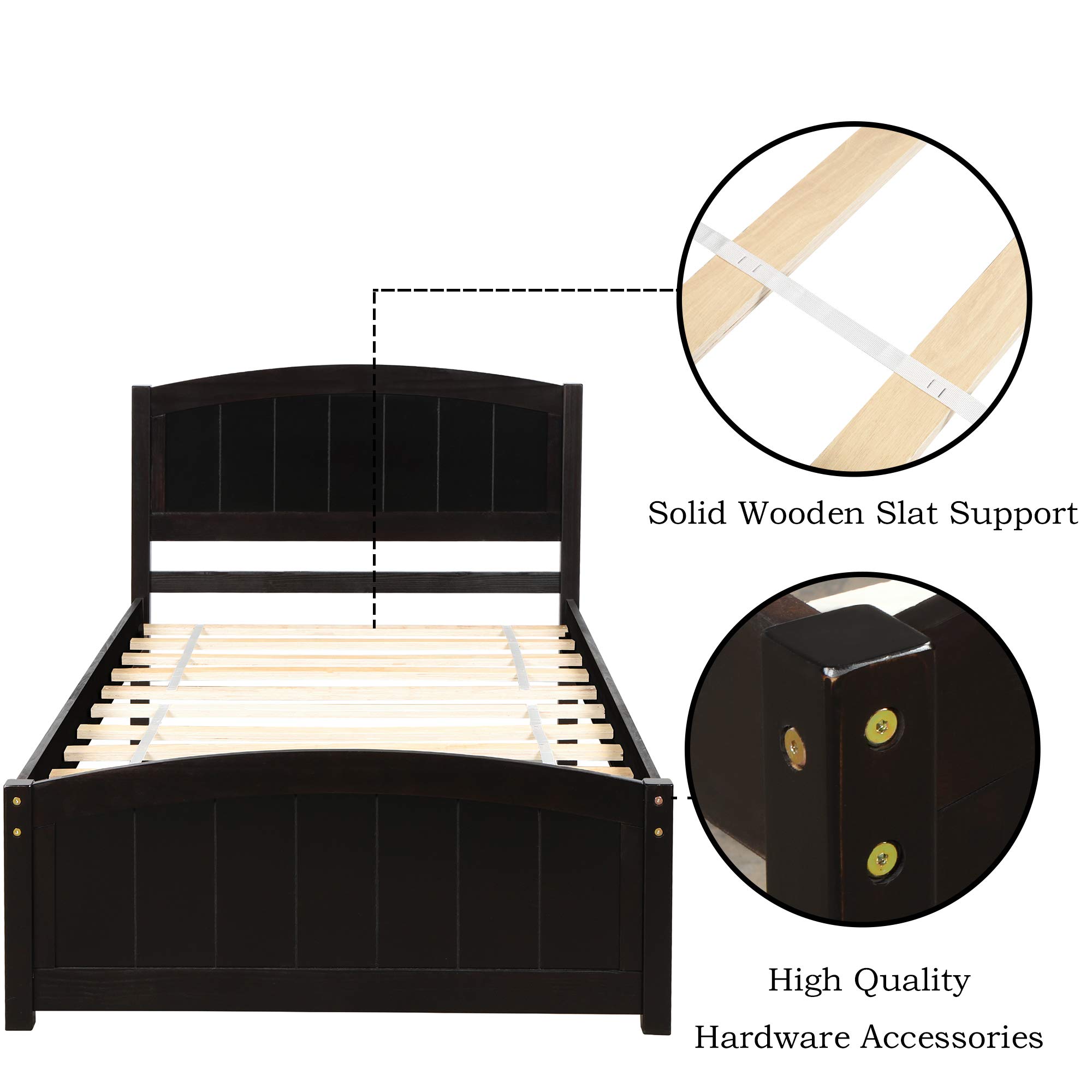 Merax Twin Size Wooden Platform Bed Frame with Headboard & Footboard - Sturdy Wood Slat Support, No Box Spring Required - Espresso Finish - Perfect for Kids Rooms, Guest Bedrooms & Small Spaces