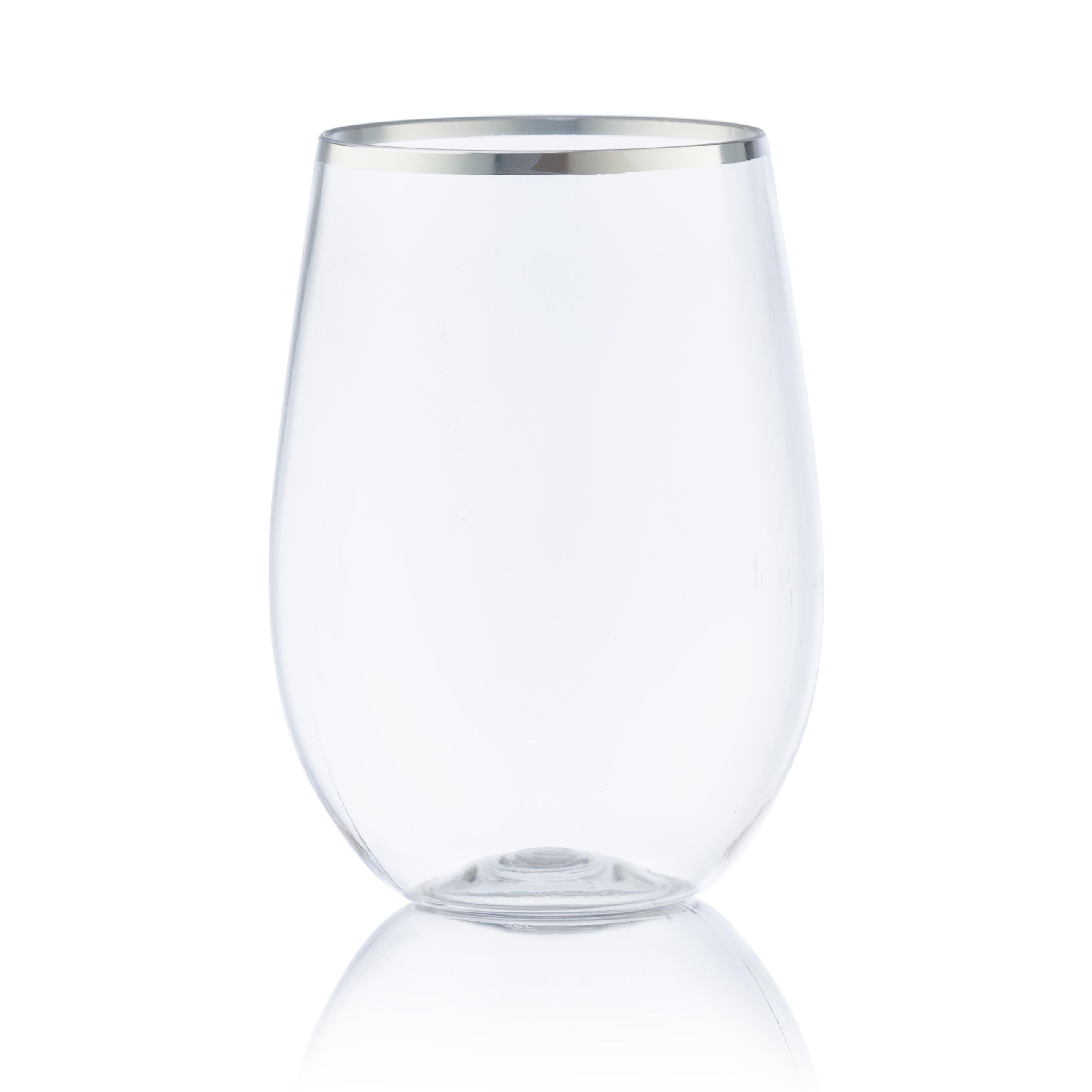 16 oz. Clear Stemless Wine Glasses with Silver Rim - Set of 6 | Shatterproof & Dishwasher Safe | Perfect for Parties, Weddings, and Home Entertaining