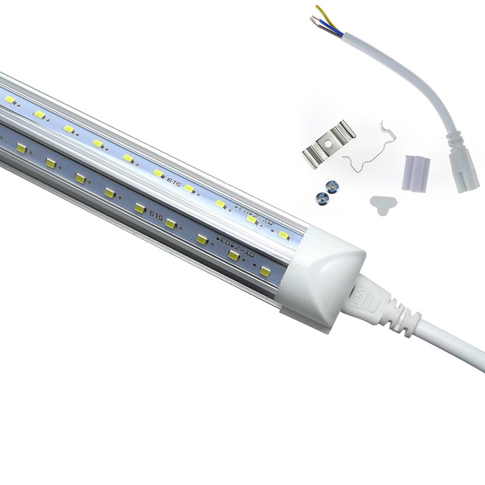 8FT LED Shop Light Tube Fixture - 72W Dual-Sided V-Shape Integrated LED Tube Lights, 7200LM, AC85-277V, SMD2835 Clear Cover, Cool White 6000K (12 Pack) - Perfect for Warehouse Lighting, Garage Workbench, Retail Stores and Commercial Refrigerator Door Lighting