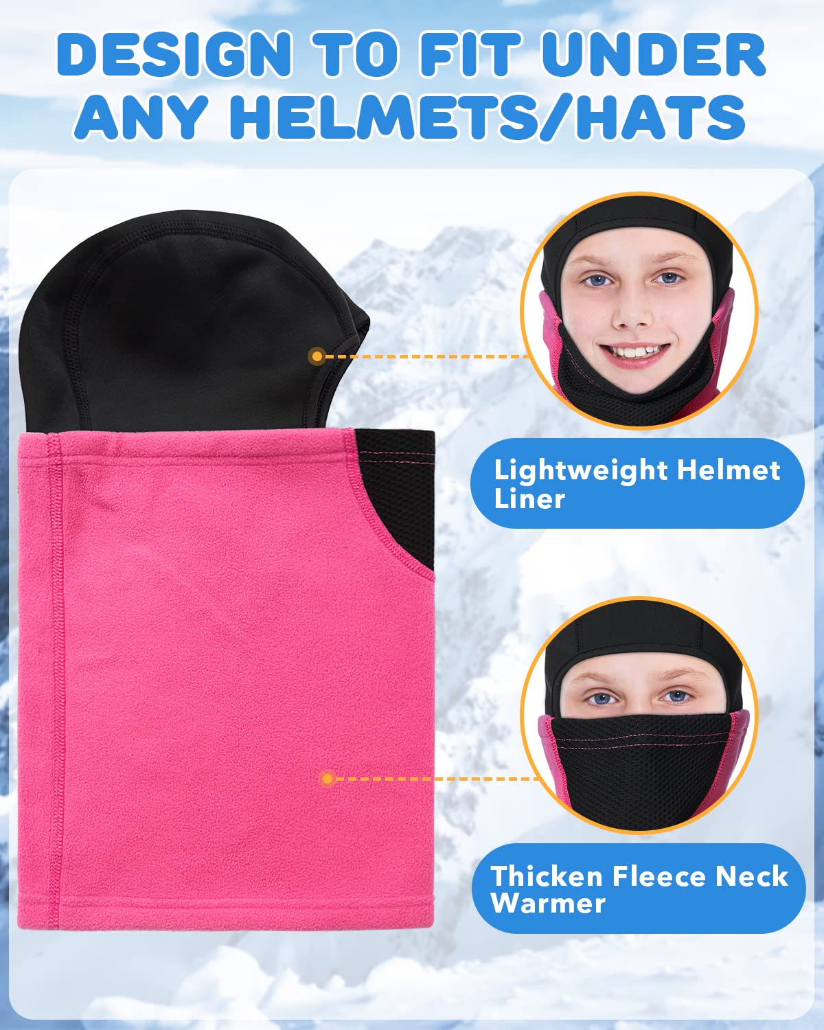 Kids Fleece Balaclava Ski Mask - Winter Helmet Liner & Face Cover for Boys & Girls - Cold Weather Snow Hat for Skiing, Snowboarding & Outdoor Activities