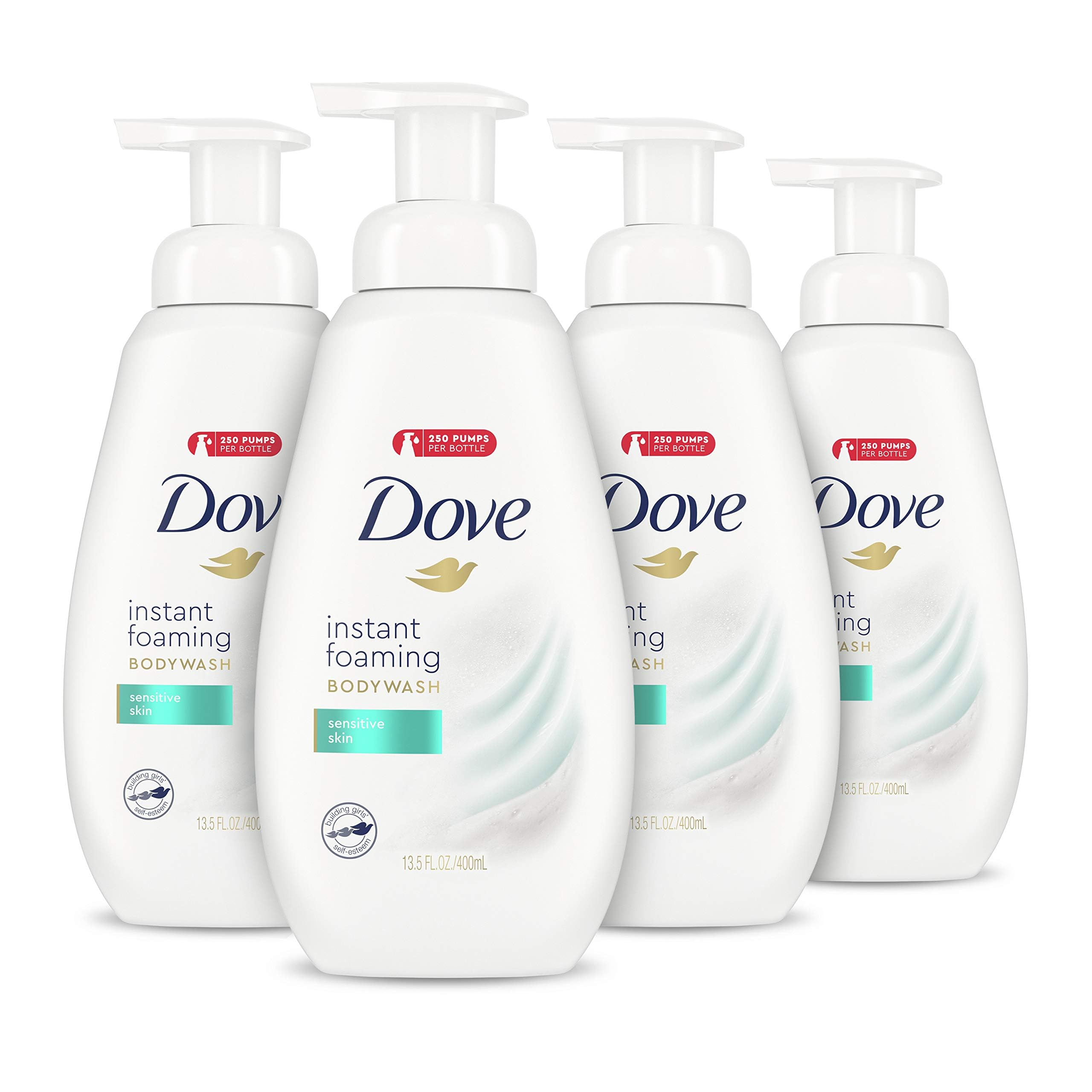 Dove Foaming Body Wash for Sensitive Skin - Shea Butter & Vanilla (Pack of 4) for Soft, Smooth Skin at Home