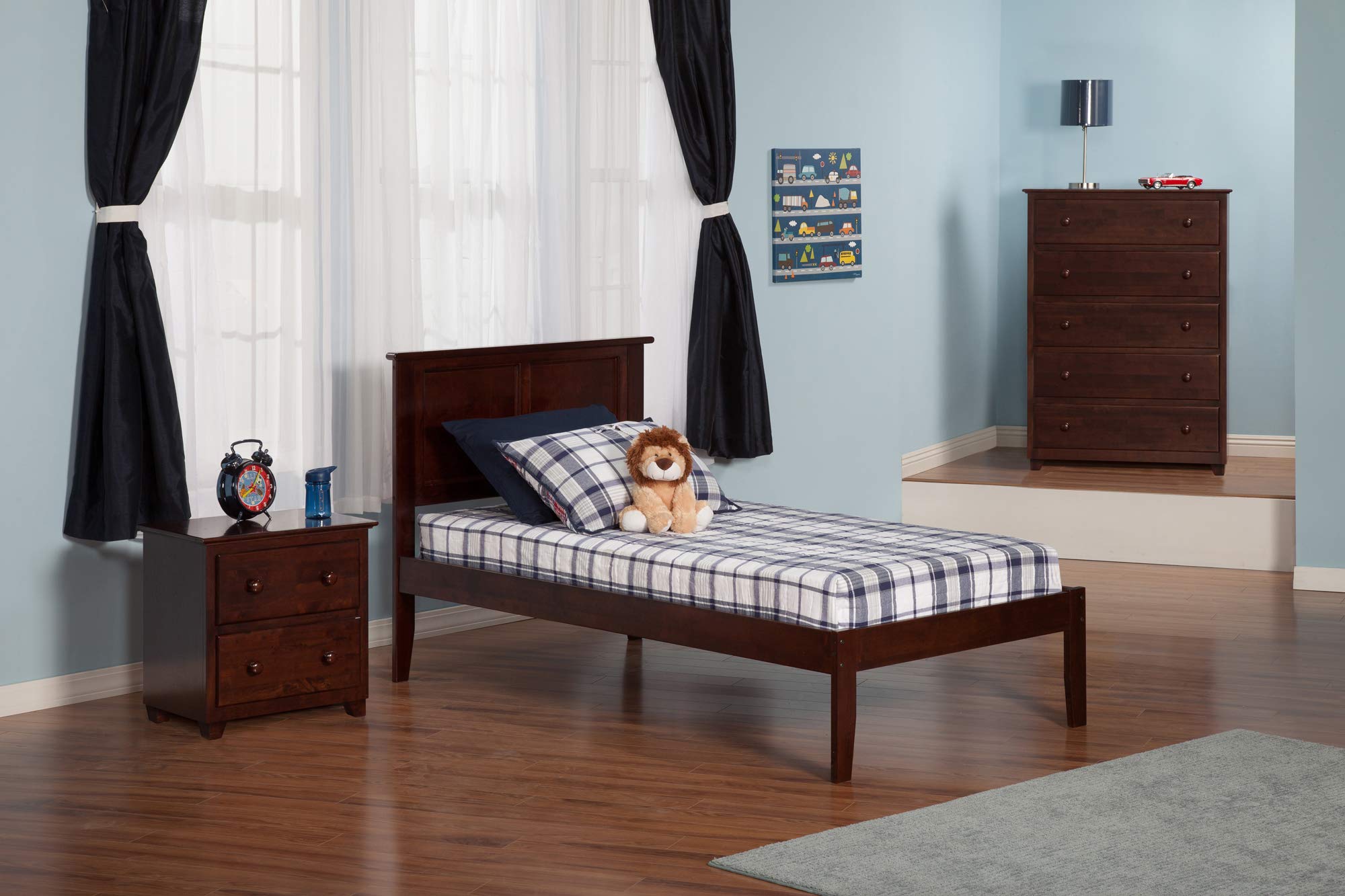 AFI Madison Twin Platform Bed Frame with USB Charging Ports - Solid Walnut Wood for Modern Bedrooms, Kids' Rooms & Guest Rooms
