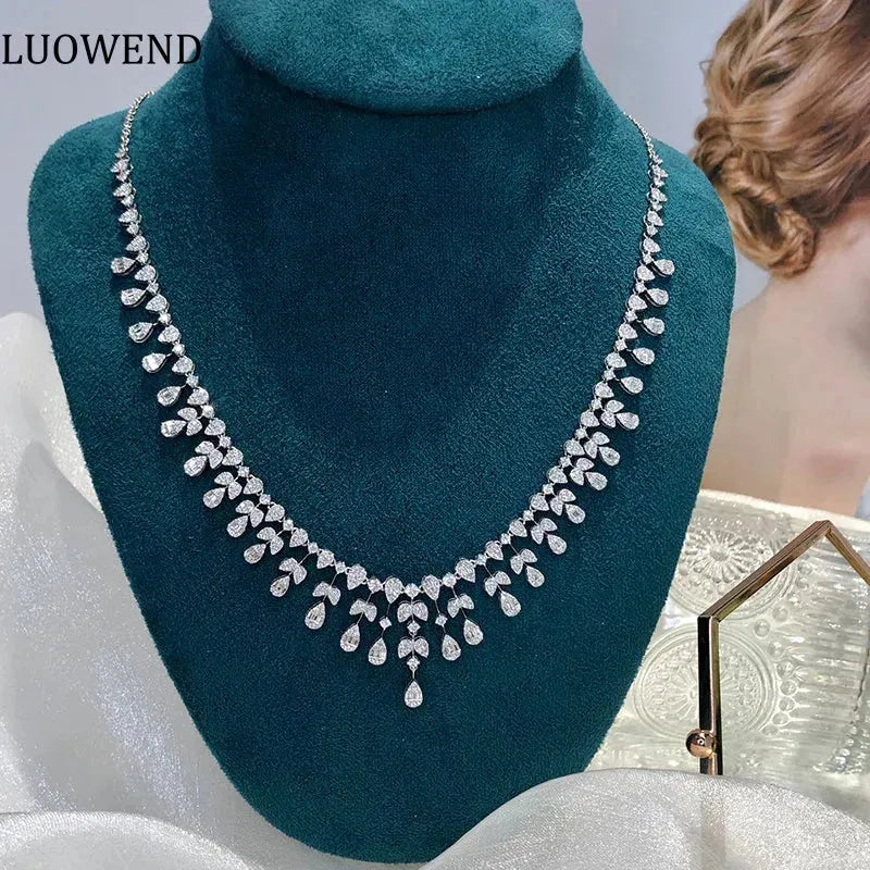 18K White Gold Luxury Diamond Necklace for Women - 4.74 Carat Natural Diamond Water Drop Tassel Pendant - Perfect for Senior Banquets, Weddings & Special Occasions