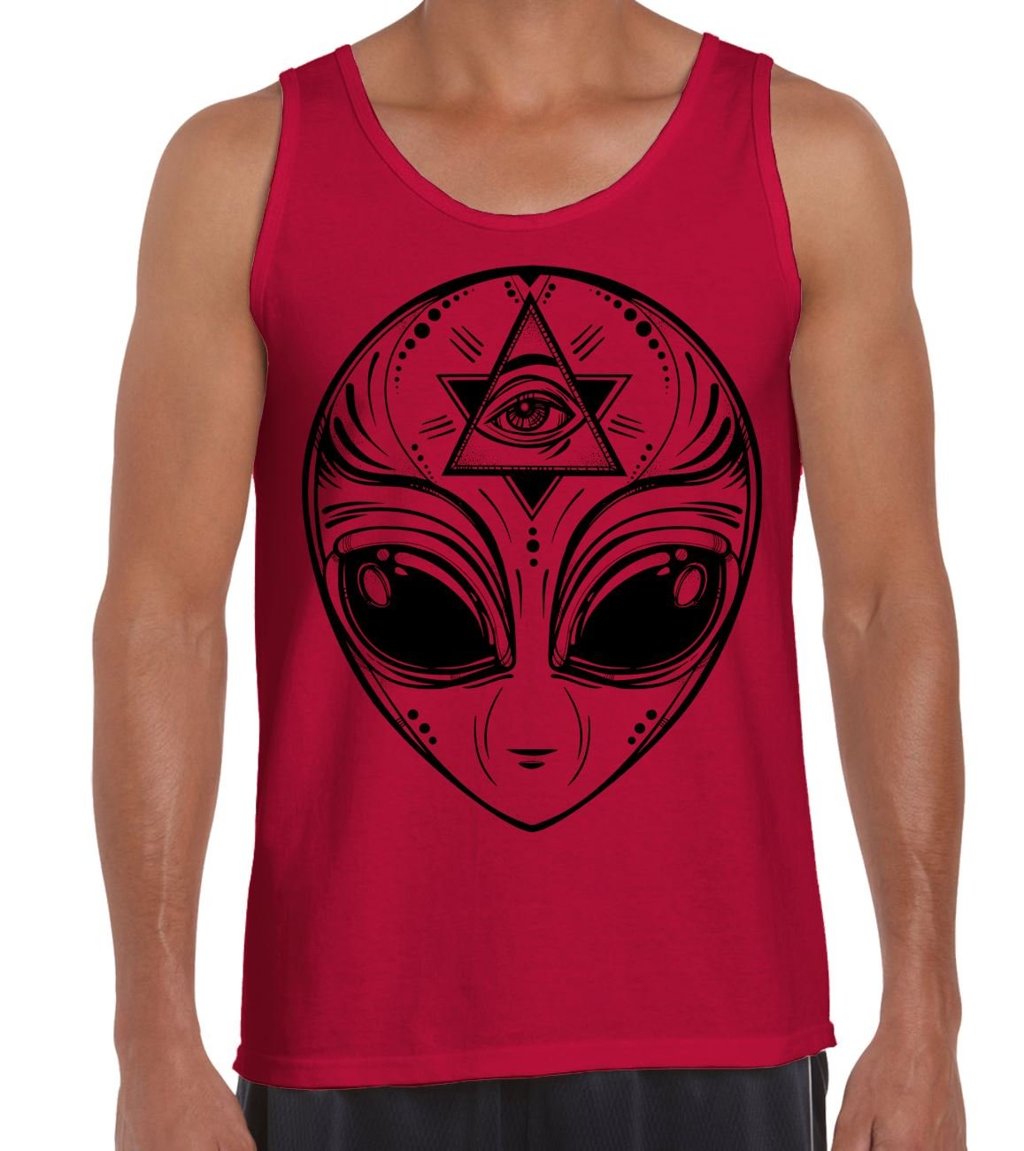 Alien Face Area 51 UFO Graphic Print Men's Sleeveless Vest Tank Top - Perfect for Sci-Fi Fans, UFO Enthusiasts & Comic Con Events