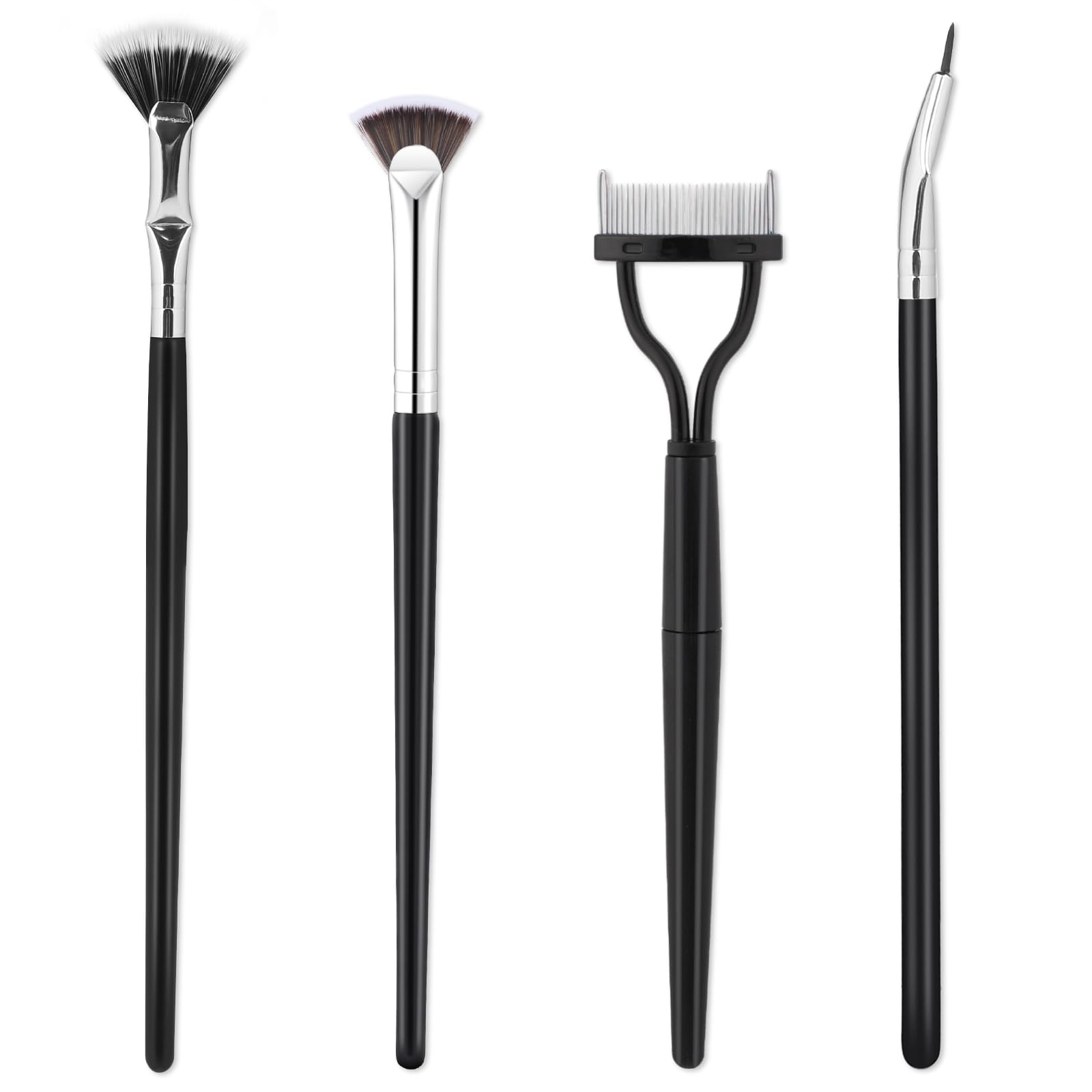 4PCS Mascara Fan Brush Set - Foldable Angle Scalloped Lash Brush for Clump-Free Eyelashes | Multifunctional Fan-Shaped Eyelash Comb & Separator for Upper & Lower Lashes | Perfect for Professional Makeup & Daily Beauty Routine
