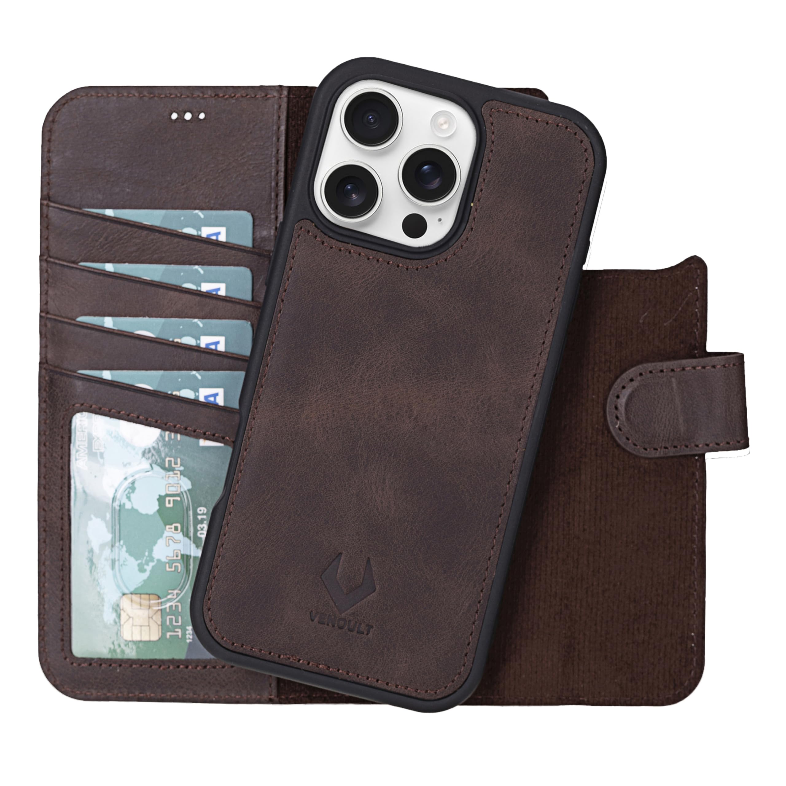 VENOULT Genuine Leather Wallet Case for iPhone 16 Pro MAX 6.9