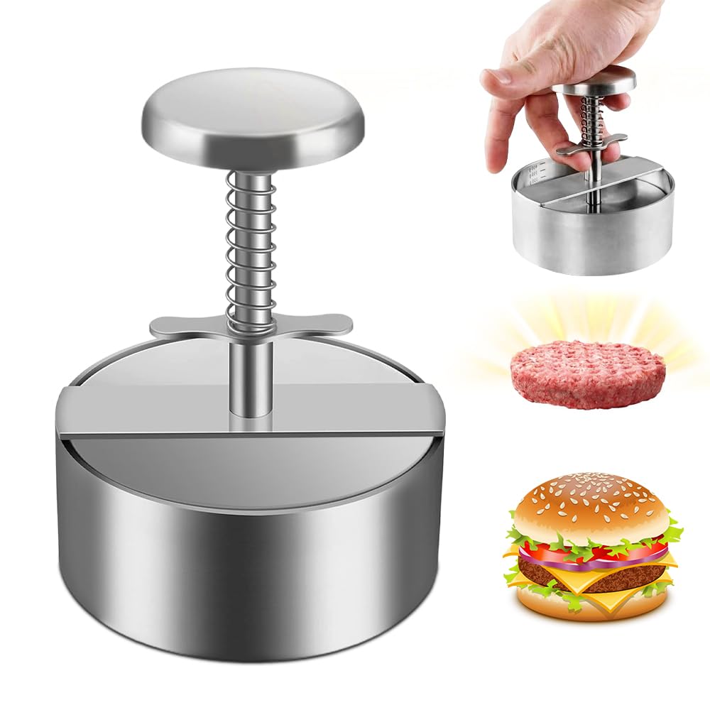 Stainless Steel Hamburger Patty Maker - Adjustable Non-Stick Round Burger Press (1.7