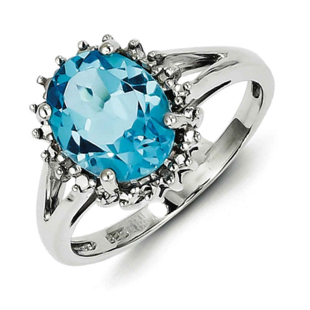 Sterling Silver Blue Topaz Diamond Ring - Size 7 for Weddings & Gifts