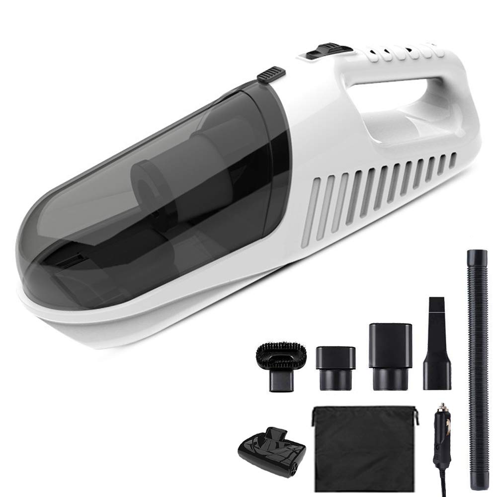12V 120W High Power Car Vacuum Cleaner with 5000Pa Strong Suction - Portable Handheld Auto Vacuum with 360° Cyclonic Design & 4.5M Cord - Perfect for Car Detailing, Pet Hair Removal, and Home Cleaning (White)